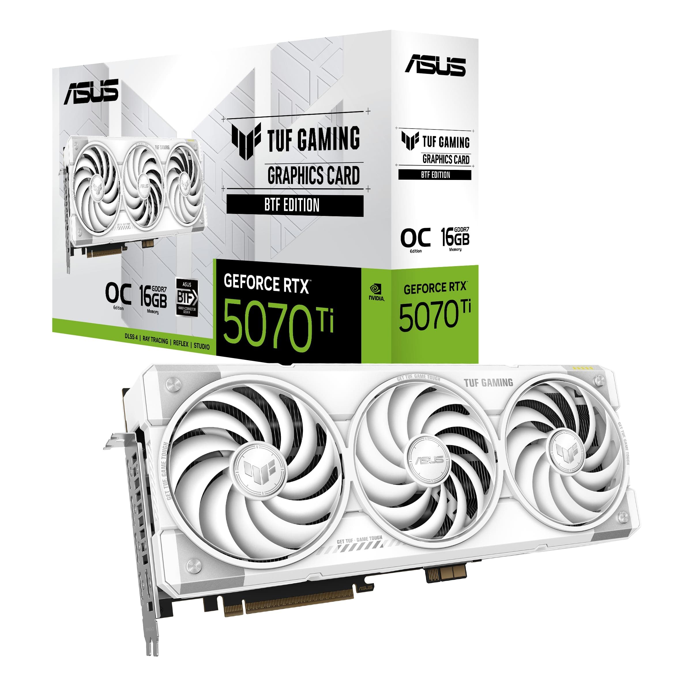 ASUS TUF Gaming GeForce RTX 5070 Ti 16GB GDDR7 BTF White OC Edition Grafikkarte (NVIDIA DLSS 4, 3,125-Slot, PCIe 5.0, 3X DisplayPort 2.1b, 2X HDMI 2.1b, GC-HPWR, Weiß, TUF-RTX5070TI-O16G-BTF-WHITE)