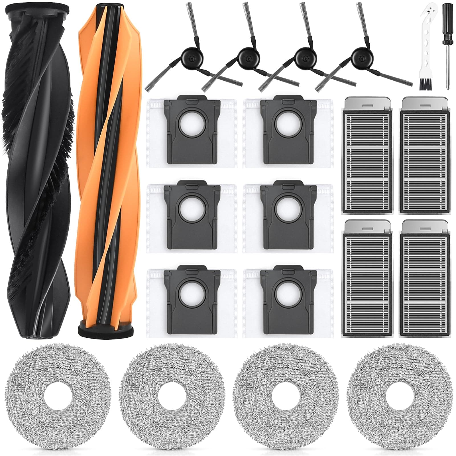 22 Stück Zubehör für Dreame X50 Ultra/L40s Pro Ultra/L50 Pro Ultra/Mova V50 Ultra/X50 Master/Matrix10 Ultra Saugroboter, 2Hauptbürste 4Wischtücher 4Filter 6Staubbeutel 4Seitenbürsten 1Reinigungsbürste
