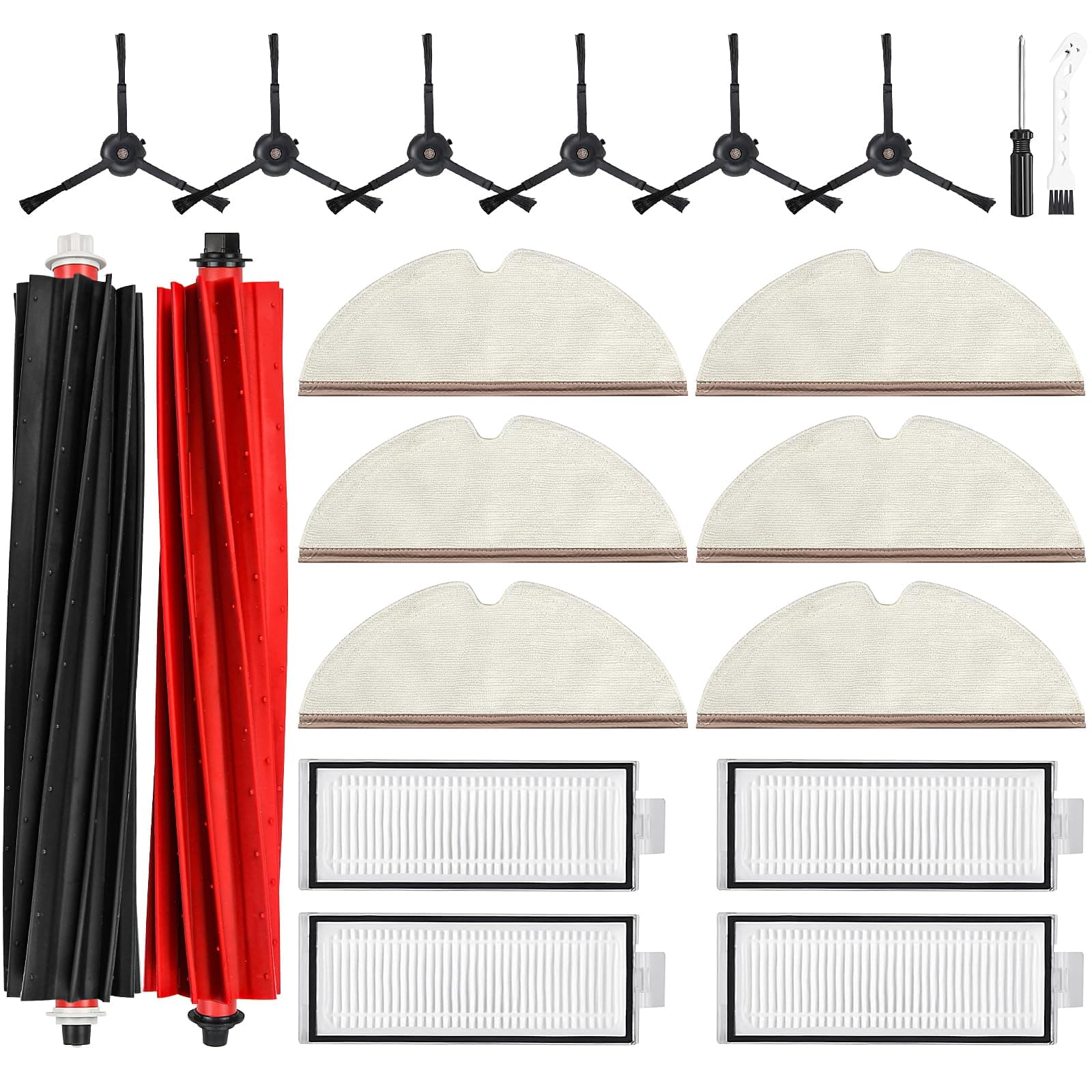 20 Stück Zubehörset für Roborock Q5 Pro / Q5 Pro+ / Q8 Max / Q8 Max+ Staubsauger, Ersatzteile Enthält 2 Hauptbürste 4 HEPA-Filter 6 Wischtücher 6 Seitenbürsten 1 Reinigungsbürste 1 Schraubendreher