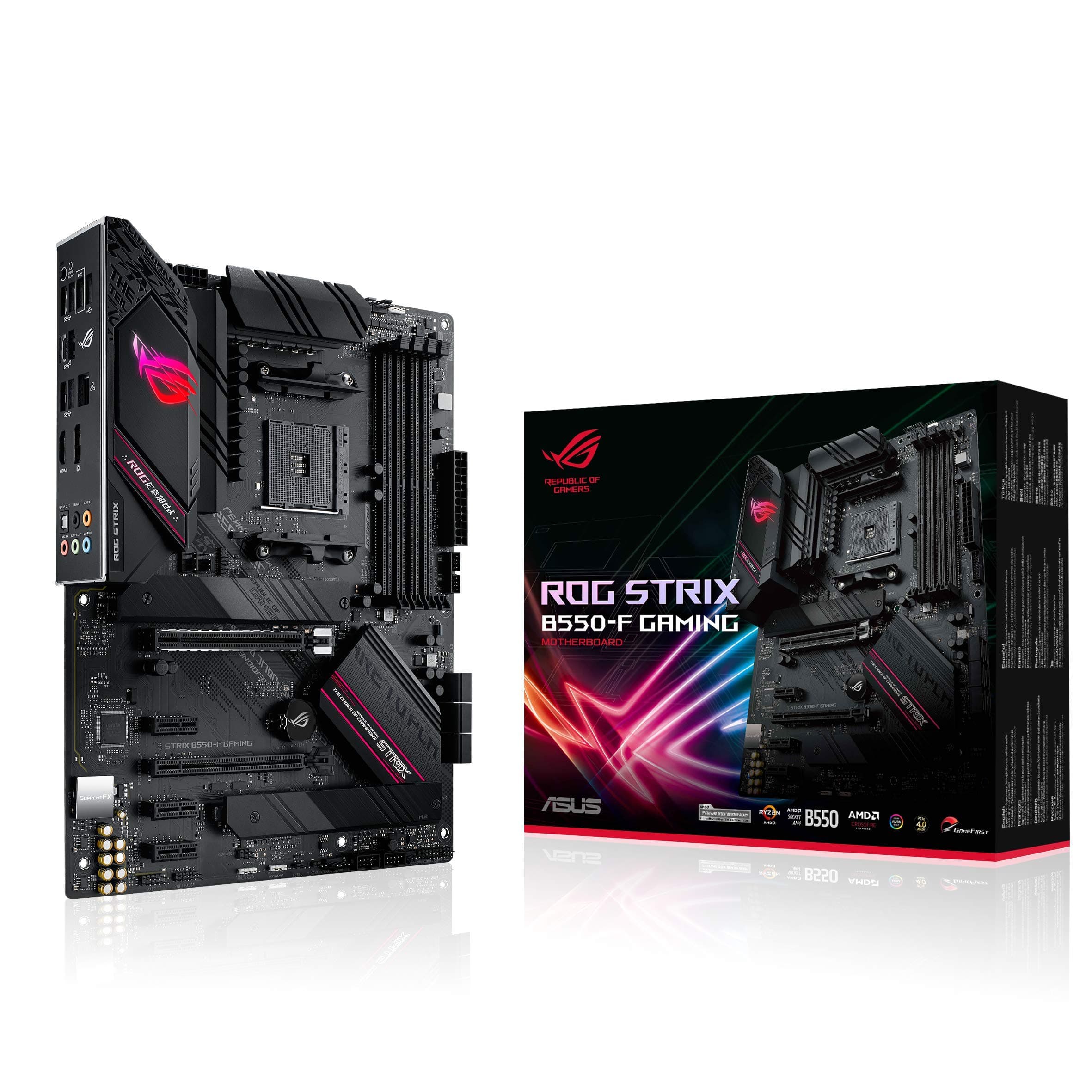 ASUS ROG Strix B550-F Gaming Mainboard Sockel AM4 (ATX, Ryzen, PCIe 4.0, Intel 2,5 Gbit/s-Ethernet, 2x M.2 mit Kühlern, SATA 6Gbit/s, USB 3.2 Gen 2, Aura Sync) Schwarz