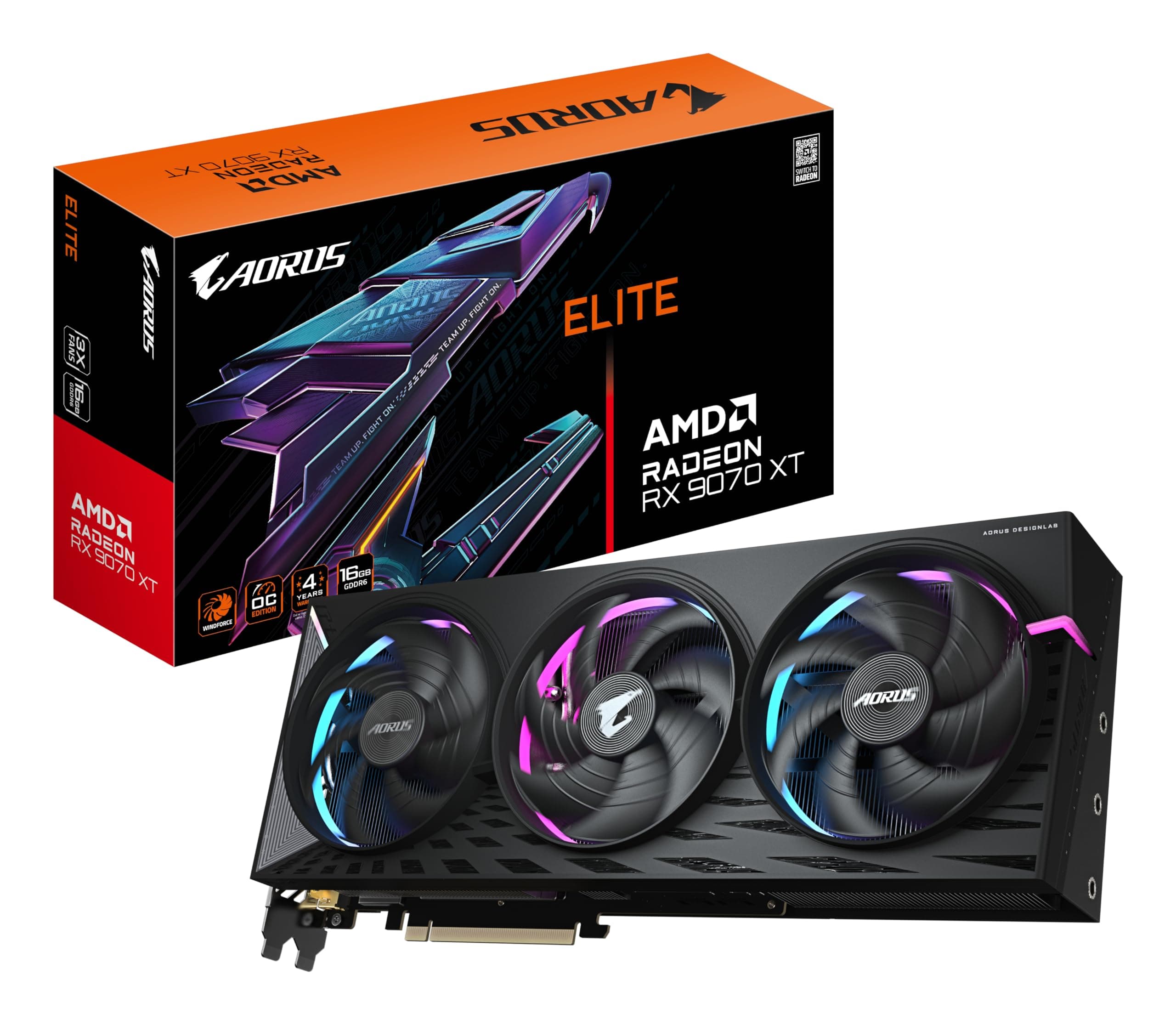 Gigabyte AORUS Radeon RX 9070 XT Elite 16G Grafikkarte - 16 GB GDDR6, 256 Bit, PCI-E 5.0, 3100 MHz Kernfrequenz, 2 x DisplayPort, 2 x HDMI, GV-R9070XTAORUS E-16GD