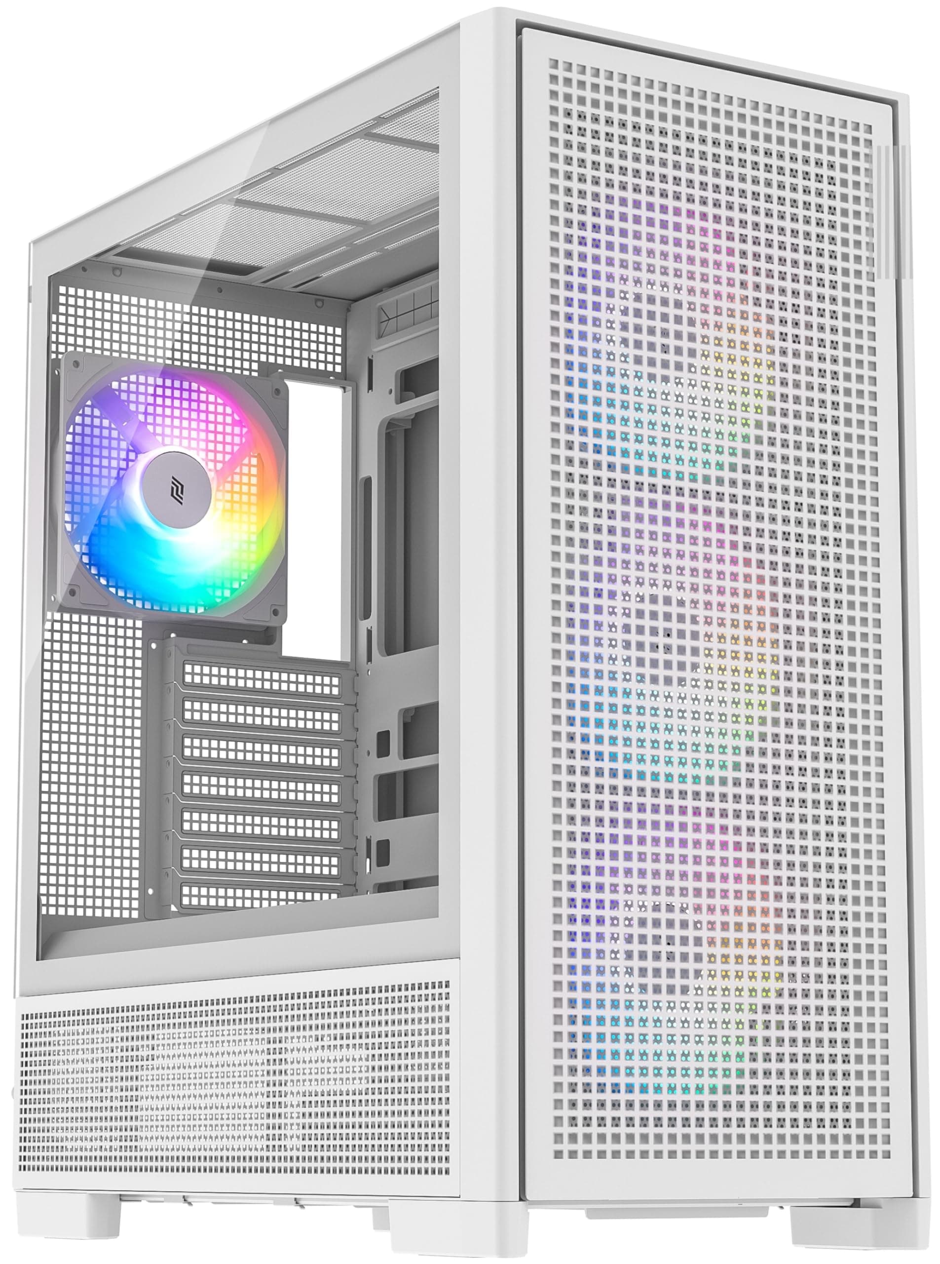 Air 2000 A-RGB White Midi Tower PC-Gehäuse, Glas-Seitenfenster, 7 RGB-Lüfter, extremer Airflow, ASUS BTF & MSI Project Zero, PWM / 3- & 4-Pin, 420mm Radiator, E-ATX, ATX/mATX/ITX, USB-C