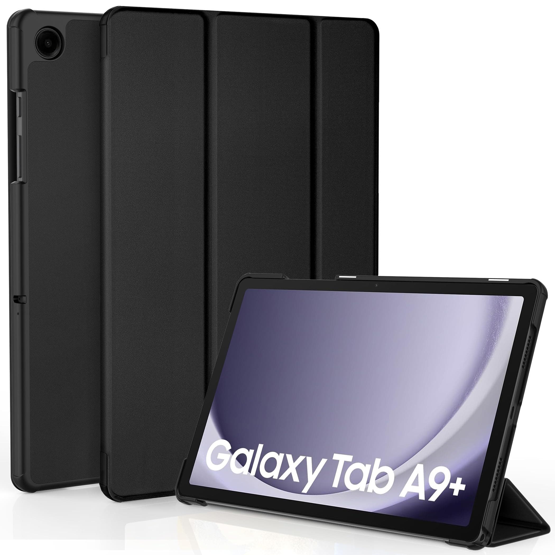 EasyAcc Hülle NUR für Samsung Galaxy Tab A9+ Plus 11 Zoll 2023 (SM-X210/X215/X216) - Ultradünne PU Leder Schutzhülle mit Standfunktion und Auto Sleep/Wake, Schwarz