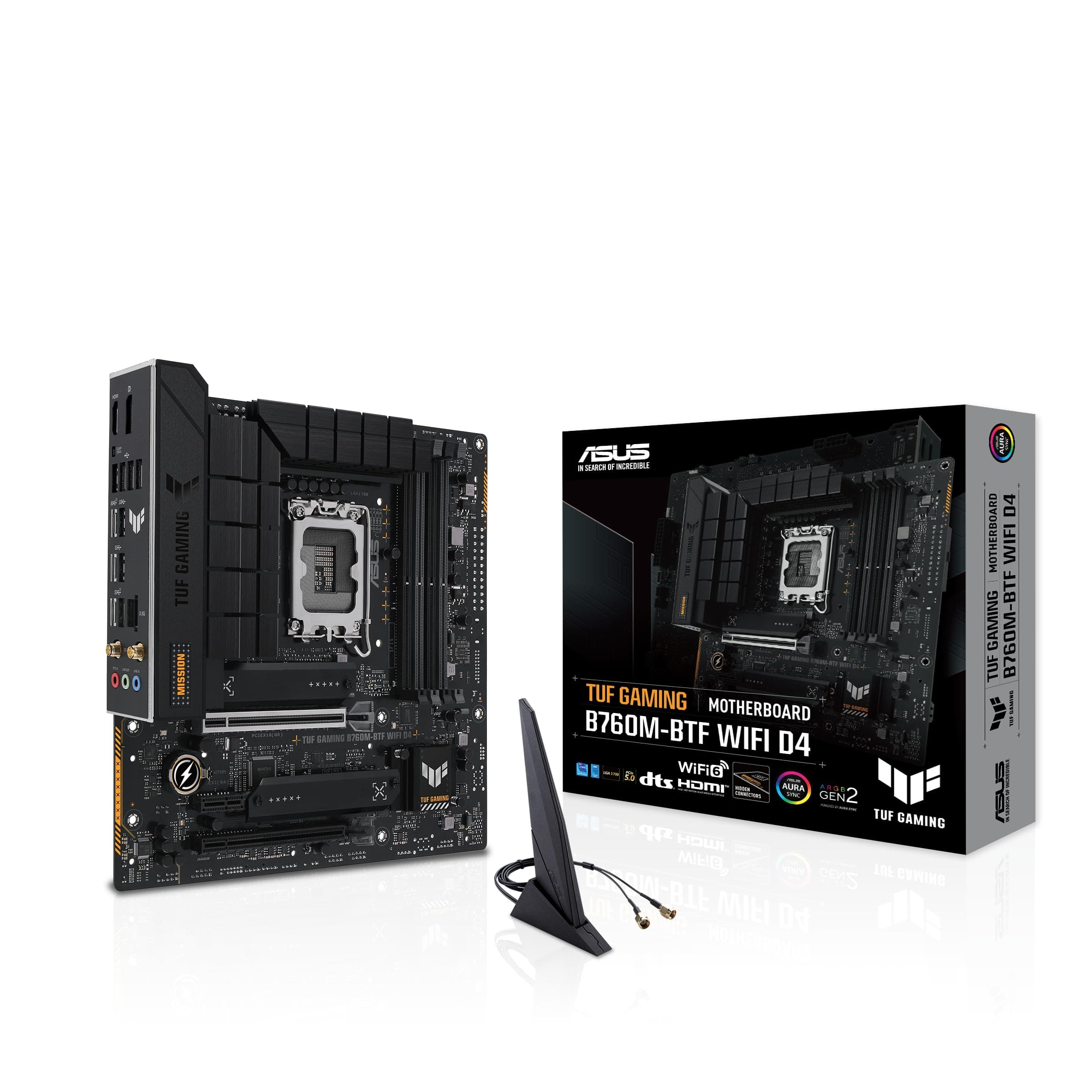 ASUS TUF Gaming B760M-BTF WiFi D4 Mainboard Sockel Intel LGA 1700 (Intel B760, mATX, DDR4 Speicher, PCIe 5.0, 2X M.2, WiFi 6, Thunderbolt 4, Aura Sync)