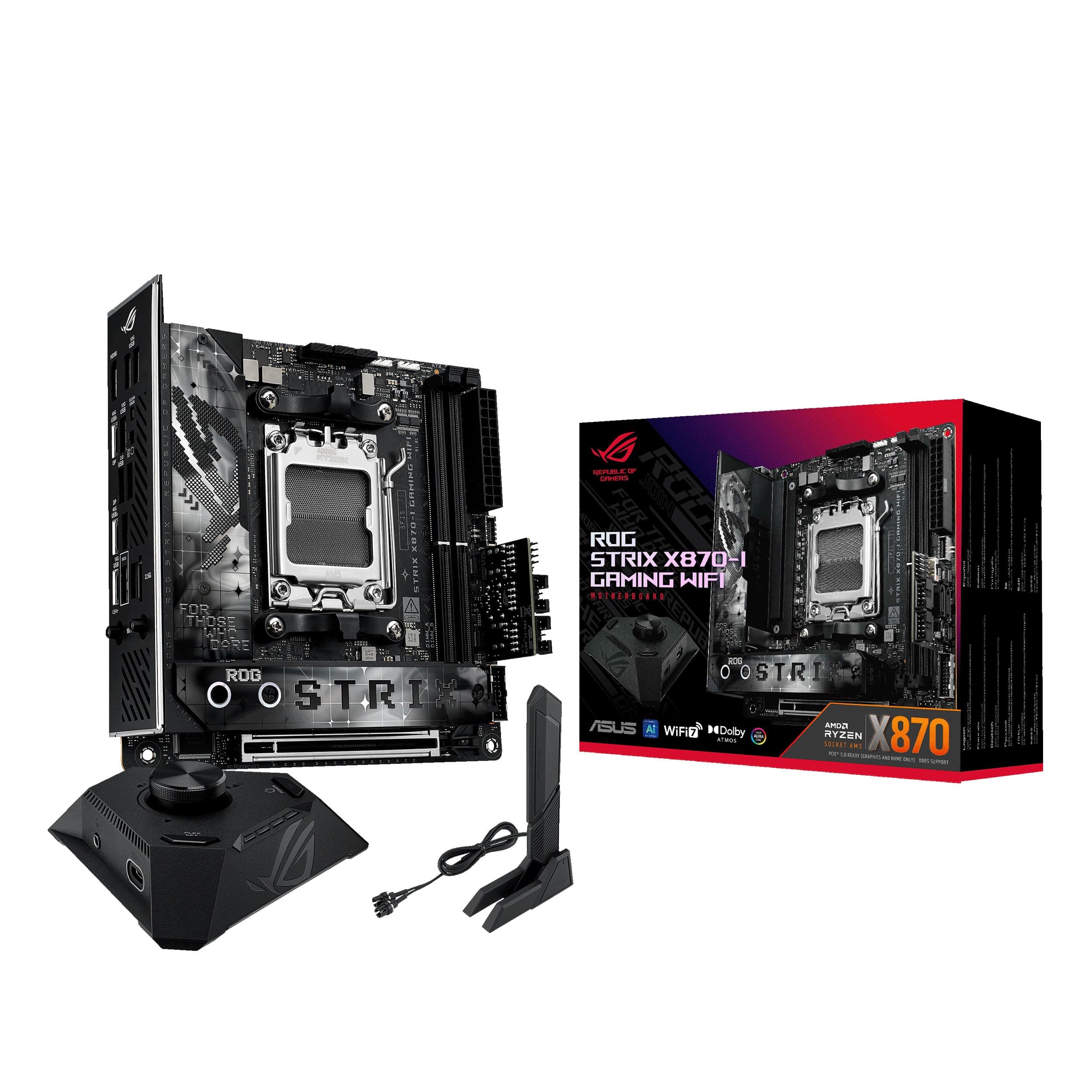 ASUS ROG Strix X870-I Gaming WiFi Mainboard Sockel AM5 (AMD, X870, Mini-ITX, 10+2+1 Power Stages, Dynamic OC Switcher, Core Flex, DDR5, WiFi 7, M.2, PCIe 5.0)