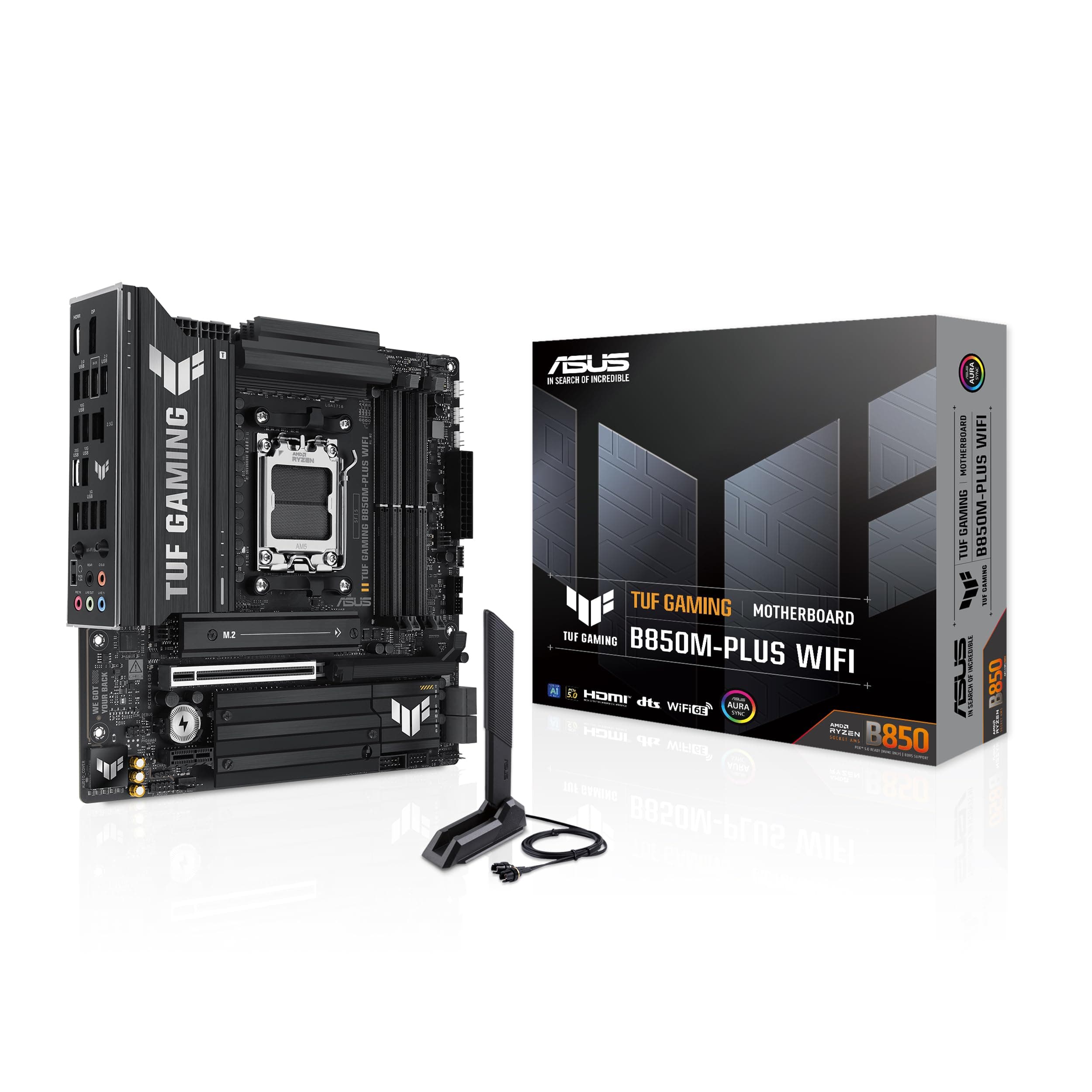 ASUS TUF Gaming B850M-PLUS WiFi Mainboard Sockel AMD AM5 (AMD B850, mATX, DDR5 Speicher, PCIe 5.0, 2X PCIe 4.0 M.2, WiFi 6E, Aura Sync)