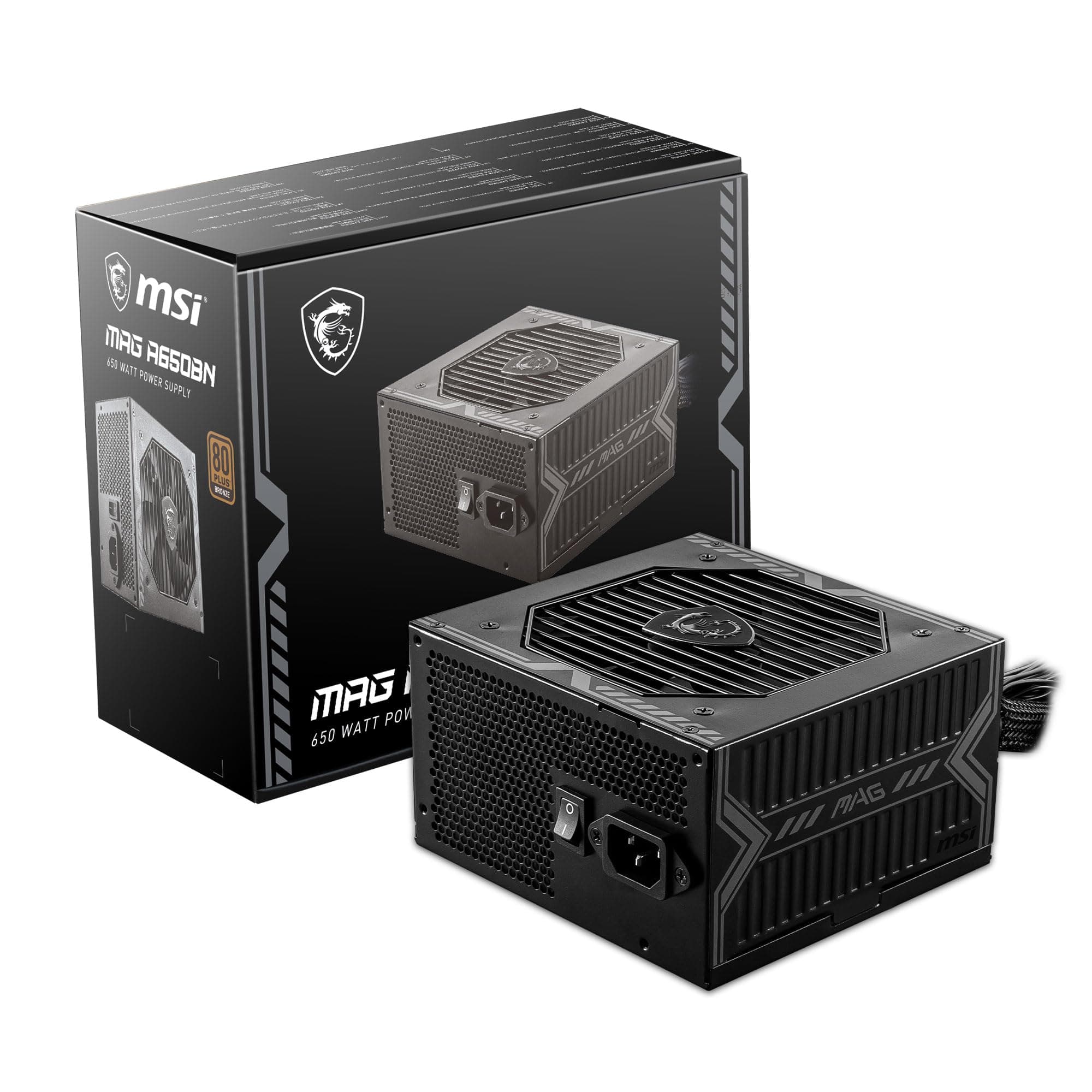 MSI MAG A650BN Netzteil, EU-Stecker - 650W, 80 Plus Bronze Zertifiziert, ATX-Netzteil, 12V Single-Rail, DC/DC-Spannungswandler-Design, 120mm Lüfter - 5 Jahre Garantie