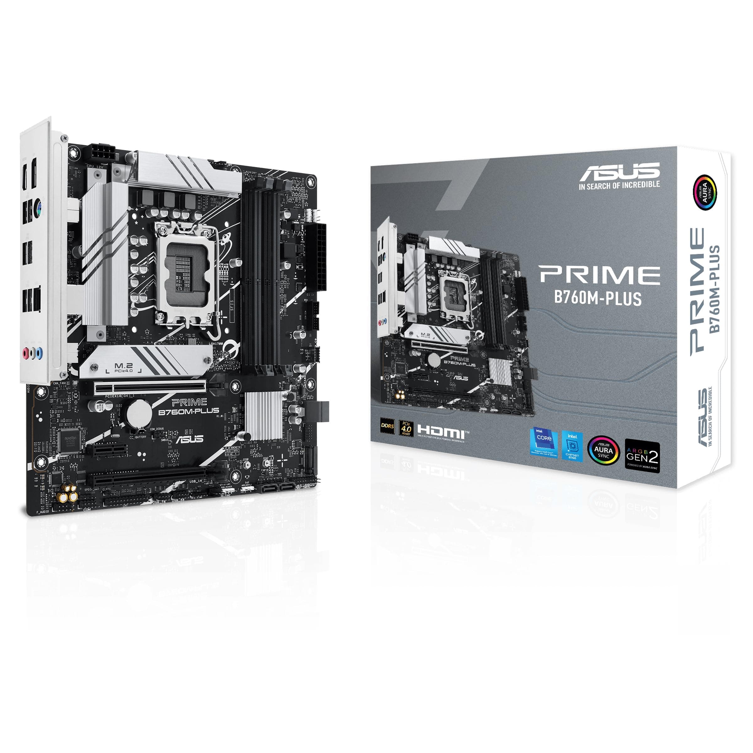 ASUS Prime B760M-PLUS Gaming Mainboard Sockel Intel LGA 1700 (mATX, PCIe 4.0, DDR5, 2X M.2, SATA 6Gbit/s, DisplayPort, HDMI, Aura Sync)