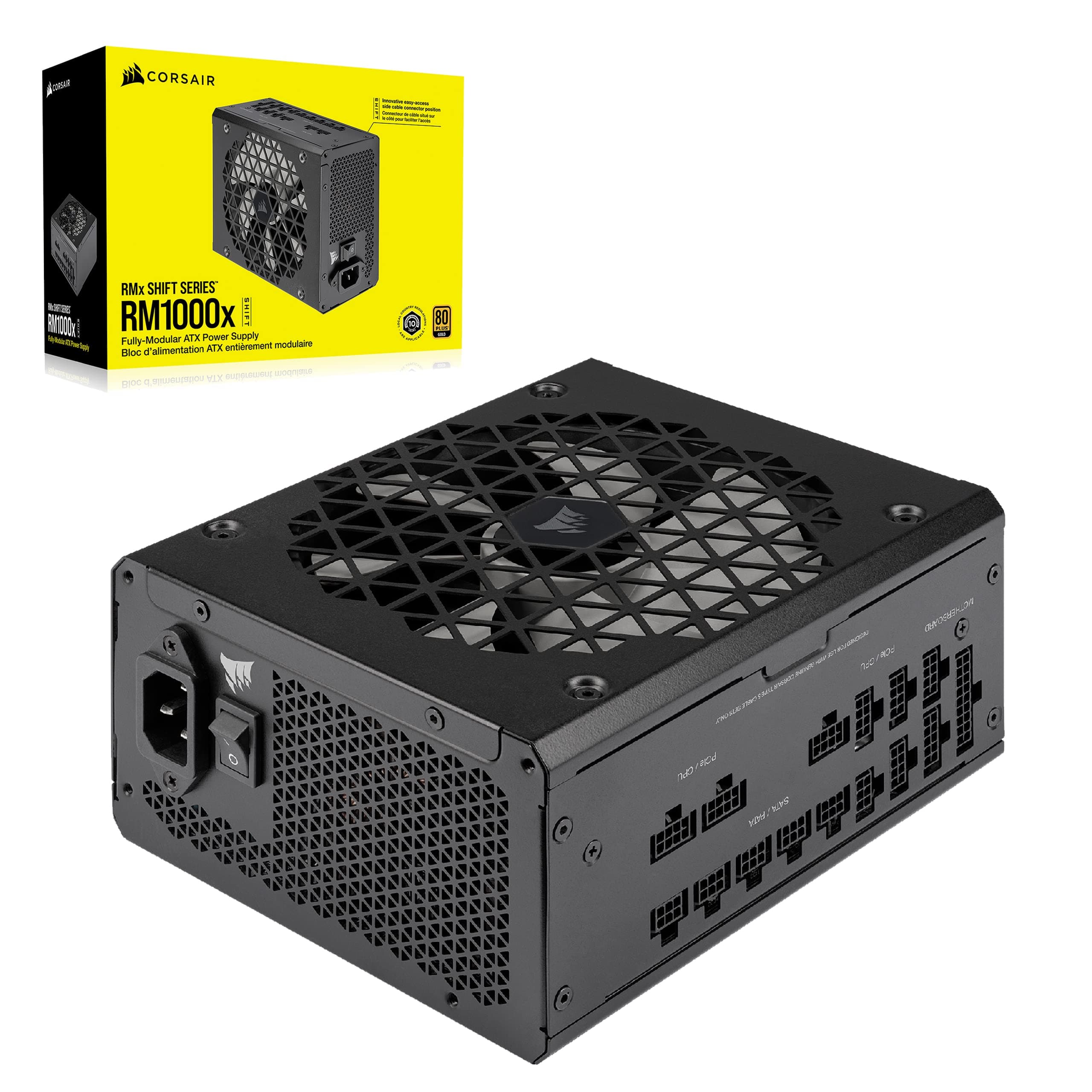 Corsair RM1000x SHIFT Vollmodulares ATX-Netzteil - Modulare Seitenschnittstelle - ATX 3.1- & PCIe 5.1-kompatibel - Null-Drehzahl-Lüftermodus - 105°C-Kondensatoren - 80 PLUS Gold-Effizienz - Schwarz