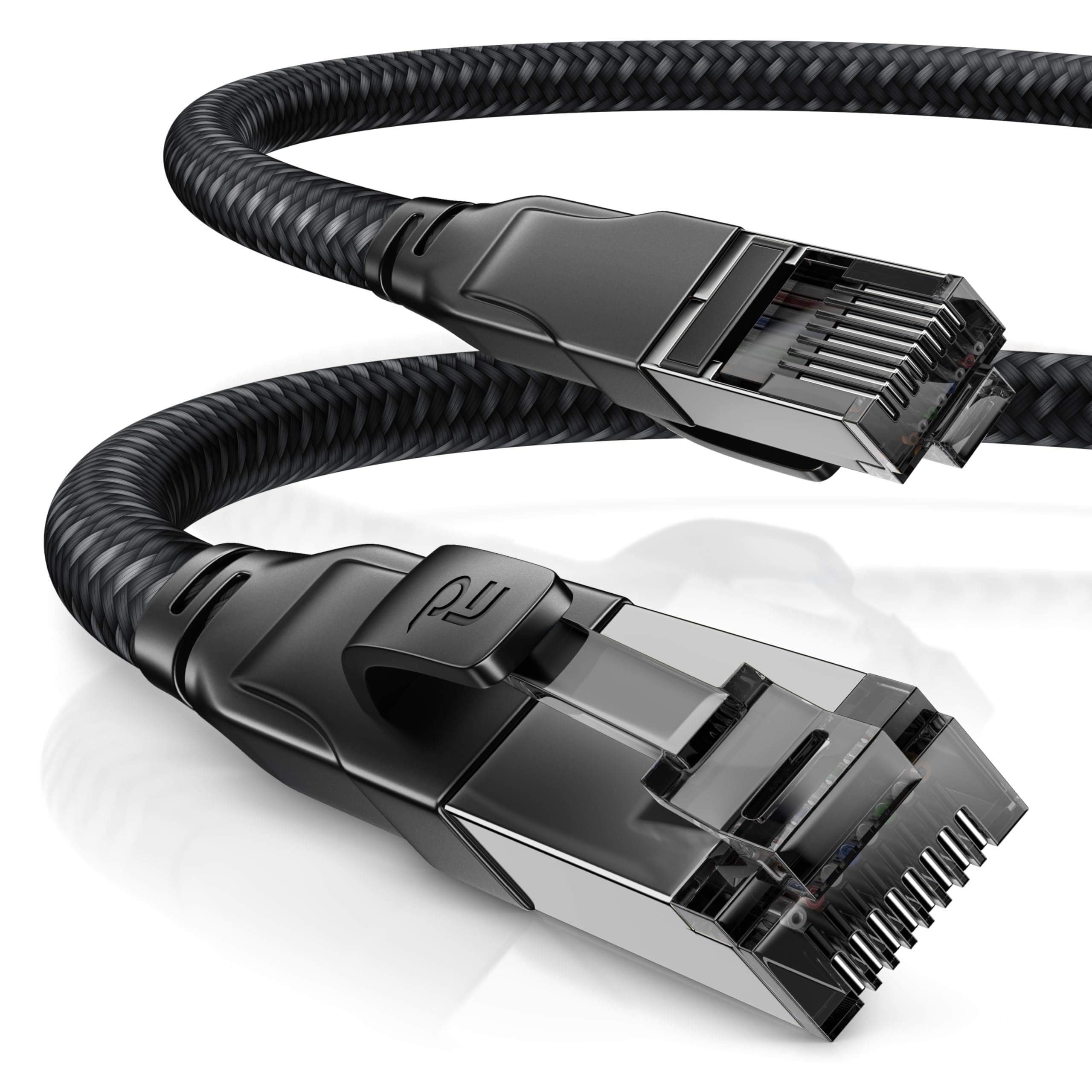 CSL - CAT8.1 Netzwerkkabel 40 Gbits - 1m - Baumwollmantel - Black Series - LAN Kabel Patchkabel RJ45 - CAT8 Gigabit Ethernet Cable - 40000 Mbits - S/FTP PIMF Schirmung - kompatibel zu CAT6 CAT7