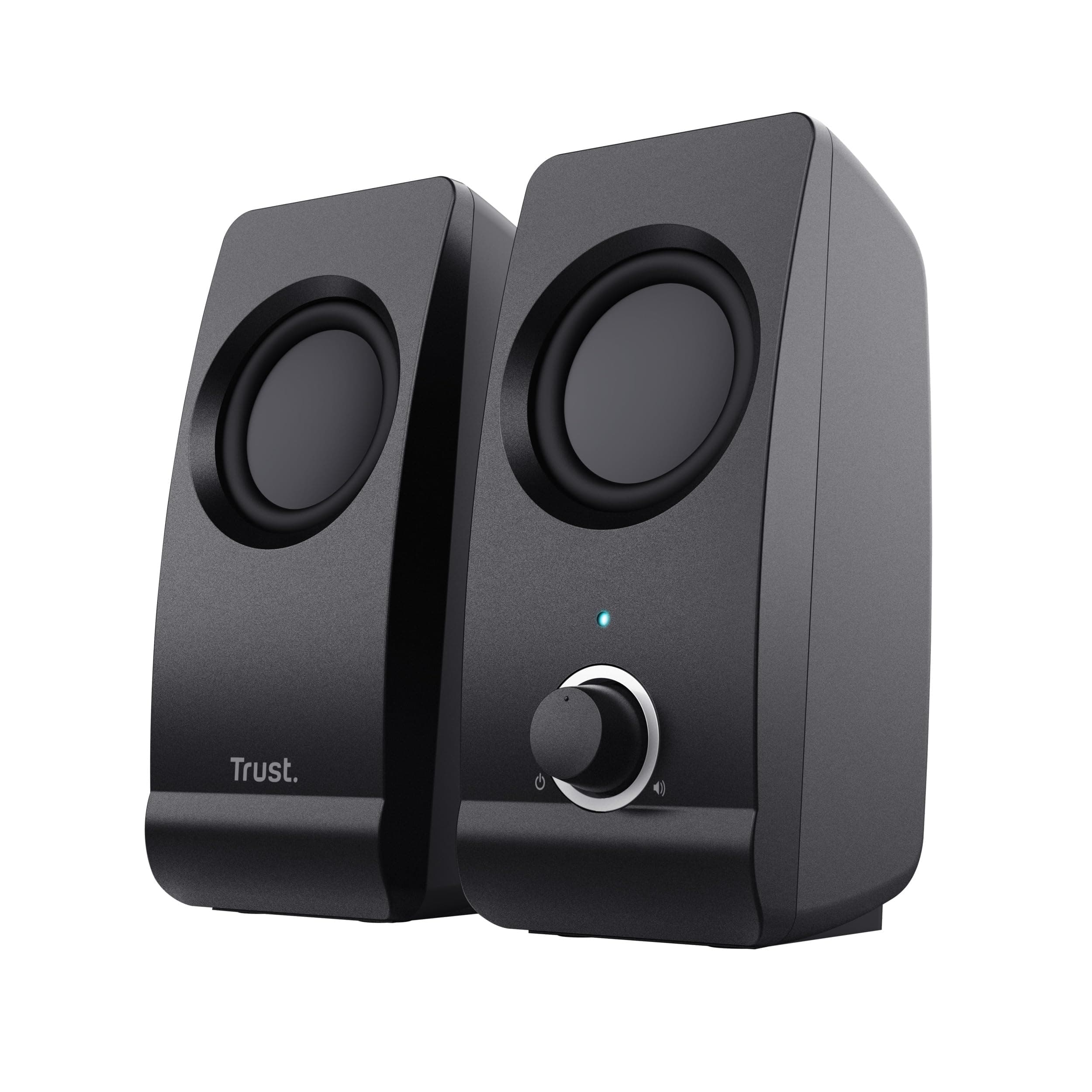 Trust Remo 2.0 PC Lautsprecher Boxen 16 W (8 W RMS), 3,5 mm Audioanschluss, Stromversorgung über USB, Kompaktes Soundsystem, Stereo Lautsprecherset für Computer, Laptop – Schwarz