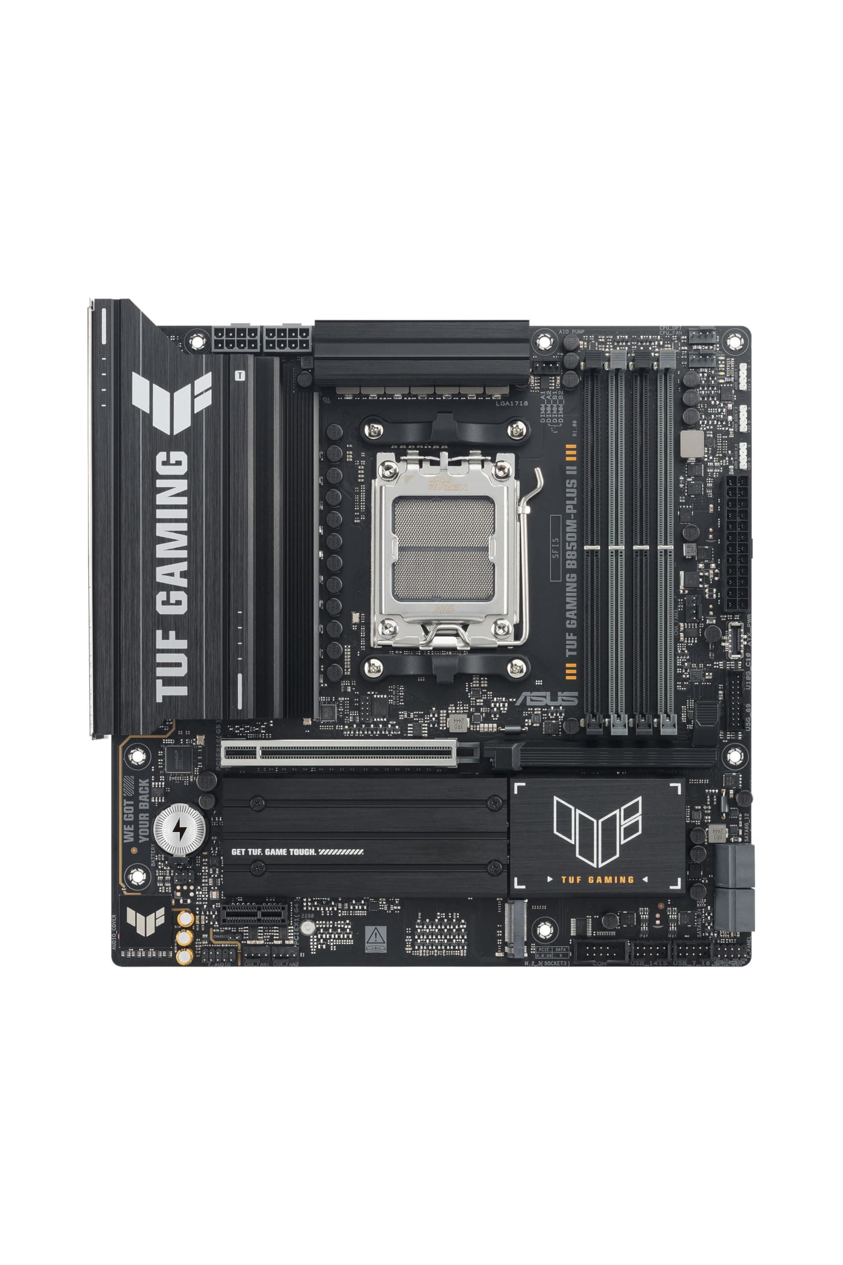 ASUS TUF Gaming B850M-PLUS II Mainboard Sockel AMD AM5 (AMD B850, mATX, DDR5 Speicher, 1x PCIe 5.0 M.2, 2X PCIe 4.0 M.2, Aura Sync)