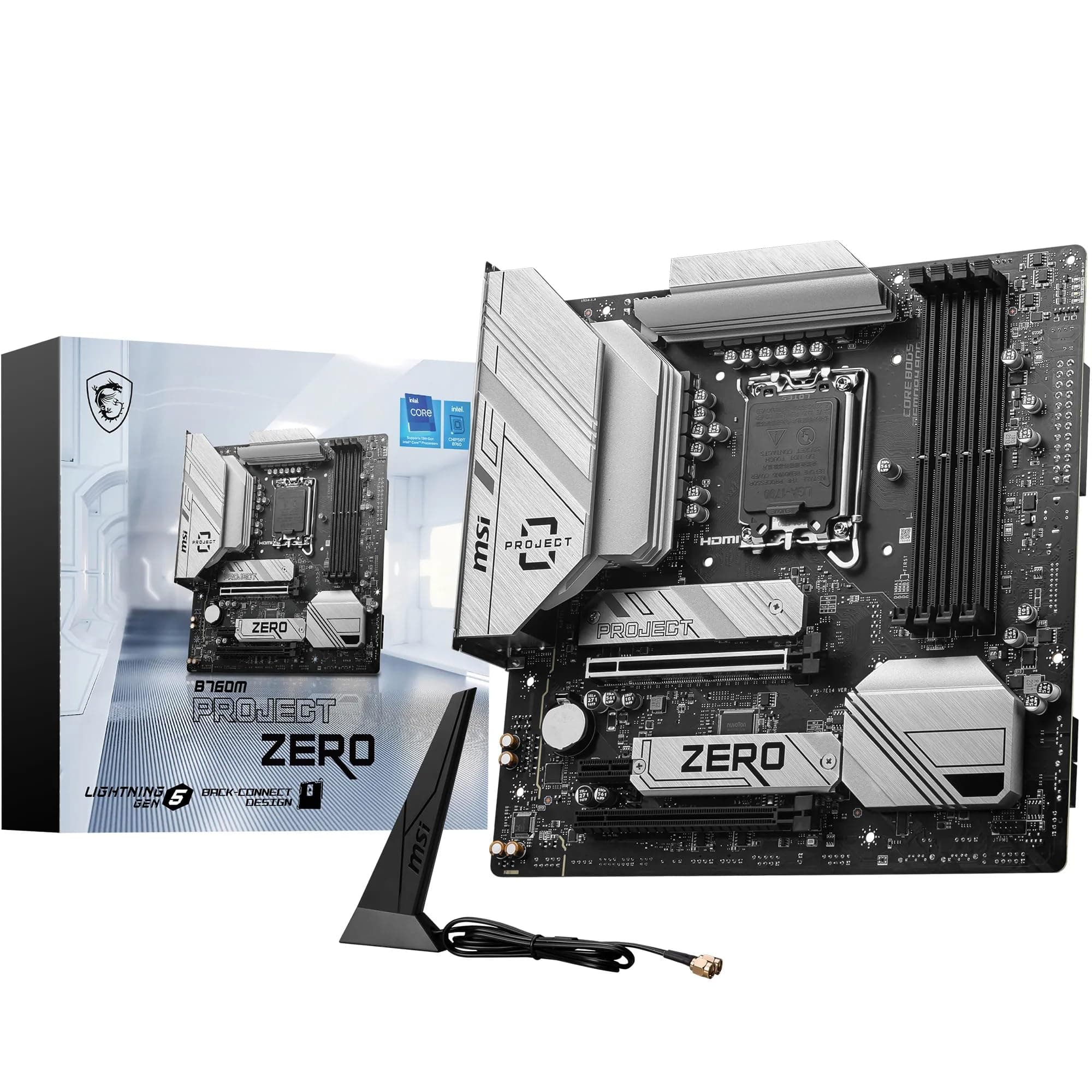 MSI B760M Project Zero Mainboard, Back Connect mATX - Unterstützt Intel Core Prozessoren der 14., 13 und 12. Generation LGA 1700, DDR5 7800+MHz/OC, PCIe 5.0 x16,