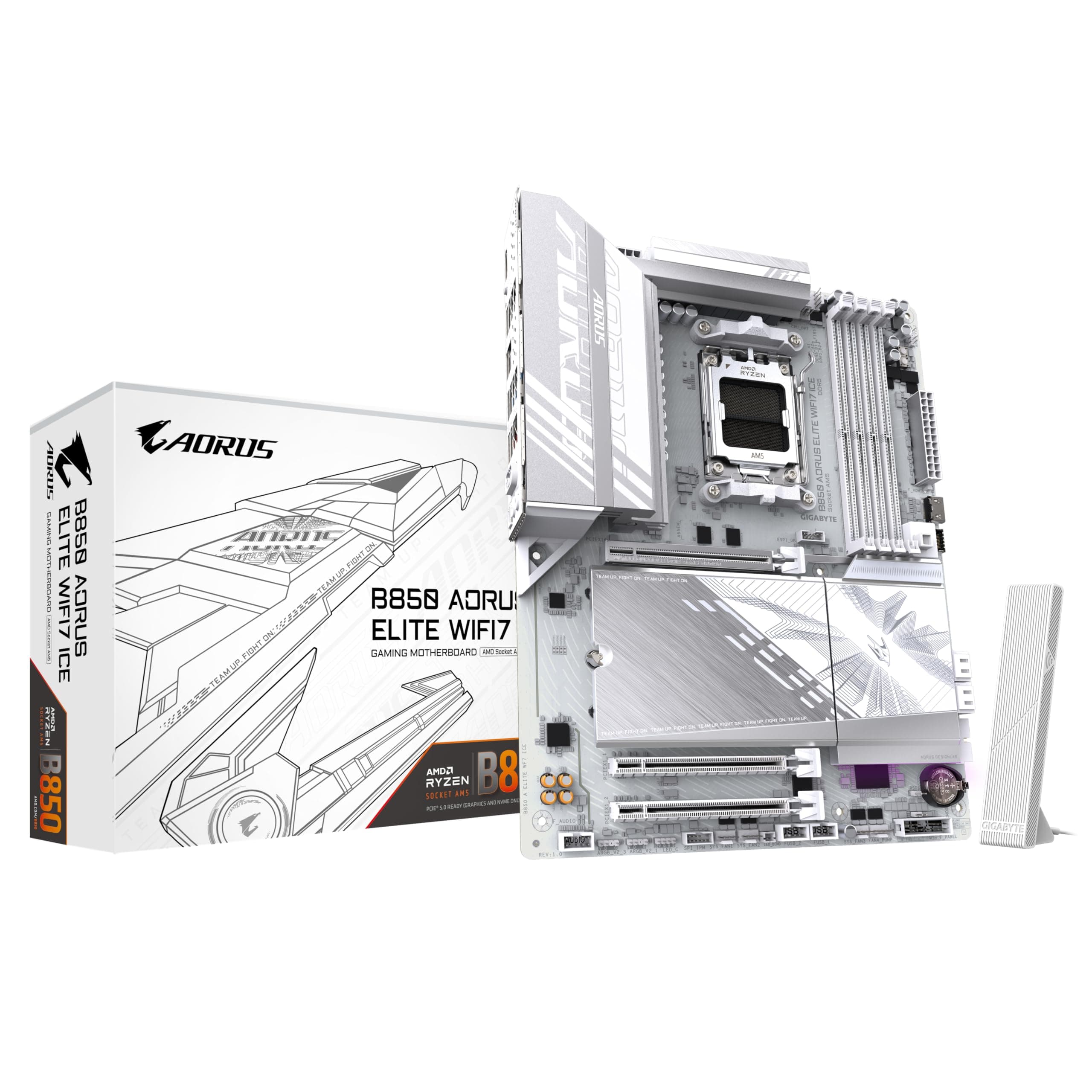 GIGABYTE B850 AORUS Elite WIFI7 Ice Motherboard - AMD Ryzen 9000 Serie CPUs, 14+2+2 Phasen digitales VRM, bis zu 8200MHz DDR5 (OC), 1xPCIe 5.0 + 2xPCIe 4.0 M.2, 2,5 LAN, WiFi 7, USB 3.2 Gen 2x2