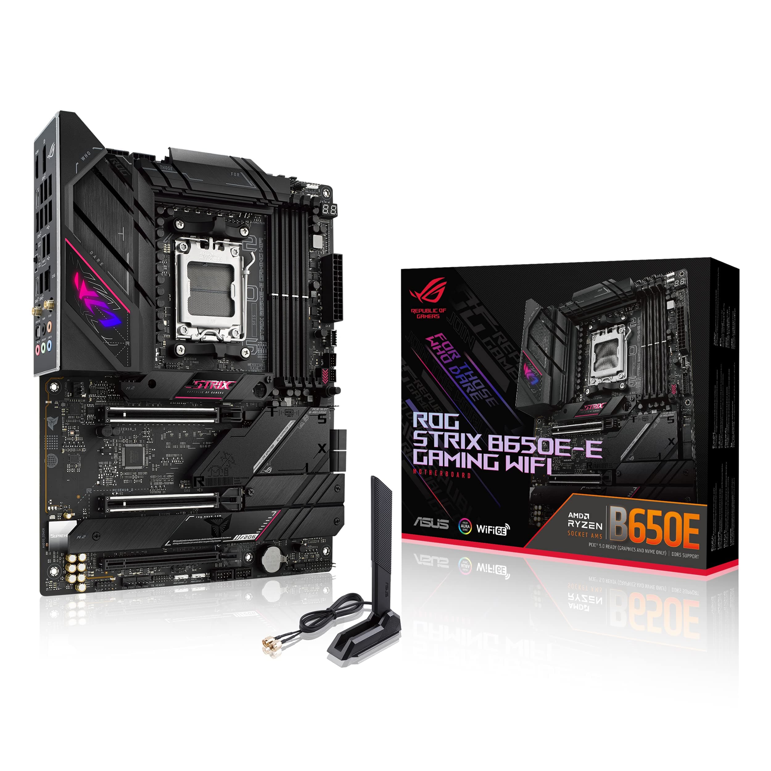 ASUS ROG STRIX B650E-E GAMING WIFI Mainboard Sockel AMD AM5 (Ryzen 7000, ATX, DDR5 Speicher, 16+2 Power Stages, USB 3.2 Gen 2x2 Typ-C, PCIe 5.0, Q-Release, WiFi 6E, Aura Sync)