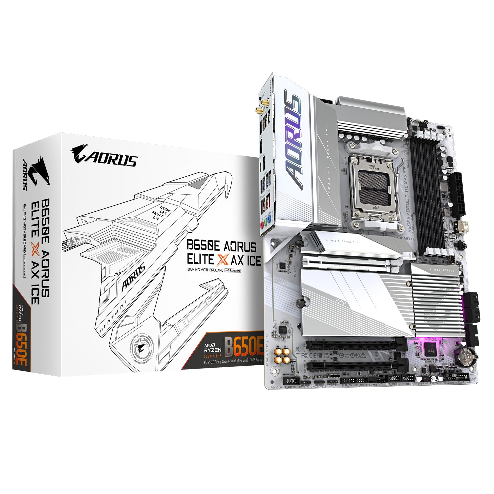 GIGABYTE B650E AORUS Elite X AX Ice Mainboard - AMD Ryzen 9000er-Serie, 12+2+2 Phasen VRM, bis zu 8000 MHz DDR5 (OC), 1xPCIe 5.0 + 2xPCIe 4.0 M.2, 2,5 GbE LAN, WiFi 6E, USB 3.2 Gen 2