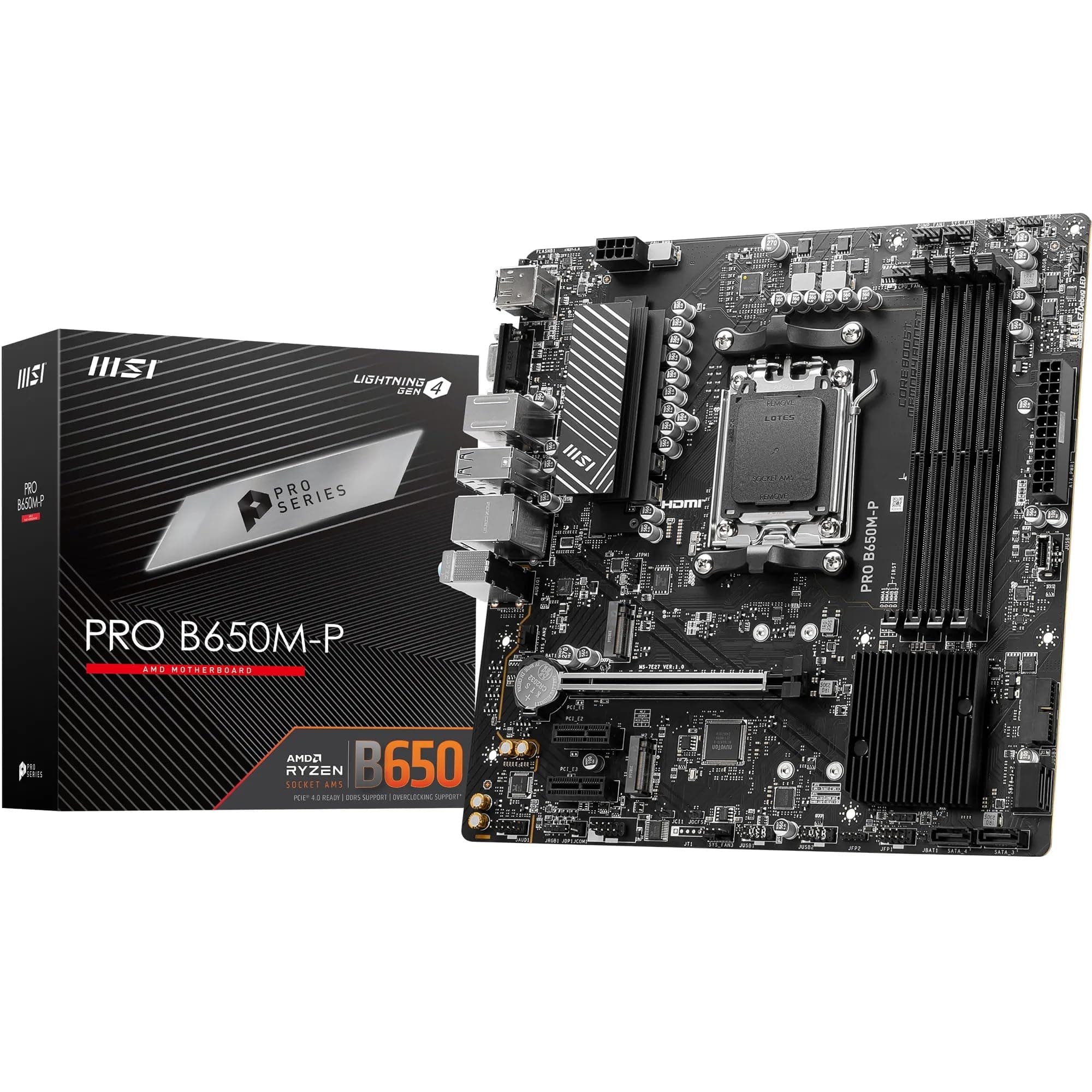 MSI PRO B650M-P Motherboard, Micro-ATX - Unterstützt Ryzen 9000, 8000 & 7000 Series Prozessoren, AM5 - DDR5 Memory Boost 6000+MHz/OC, 1 x PCIe 4.0 x16, 2 x M.2 Gen4, 2.5G LAN