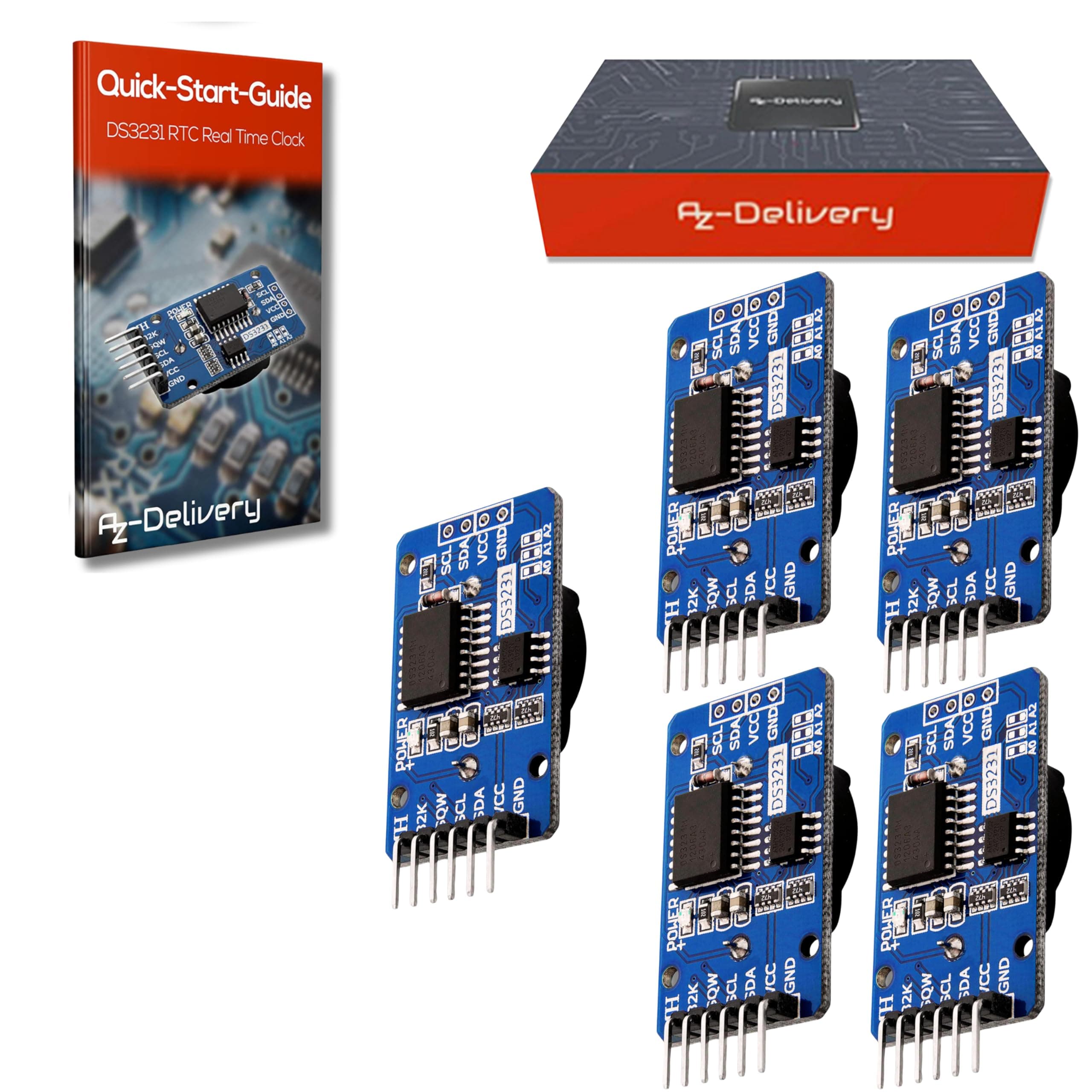 AZDelivery 5 x Real Time Clock RTC kompatibel mit DS3231 I2C Echtzeituhr kompatibel mit Arduino und Raspberry Pi inklusive E-Book!