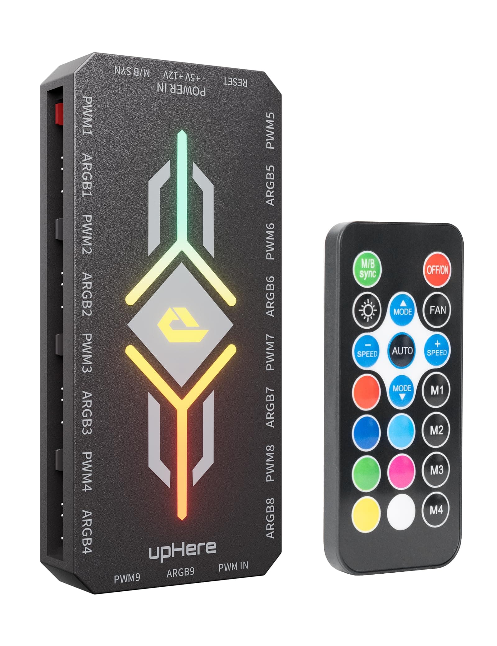 upHere ARGB-Controller für PC,5V 3-Pin PWM Temperaturregelung,Drahtloser Fernbedienungshub,ARGB Hub,Fan Hub,RGB Controller PC für Gehäuselüfter,RGB-Beleuchtungssynchronisation,P10PARGB BK