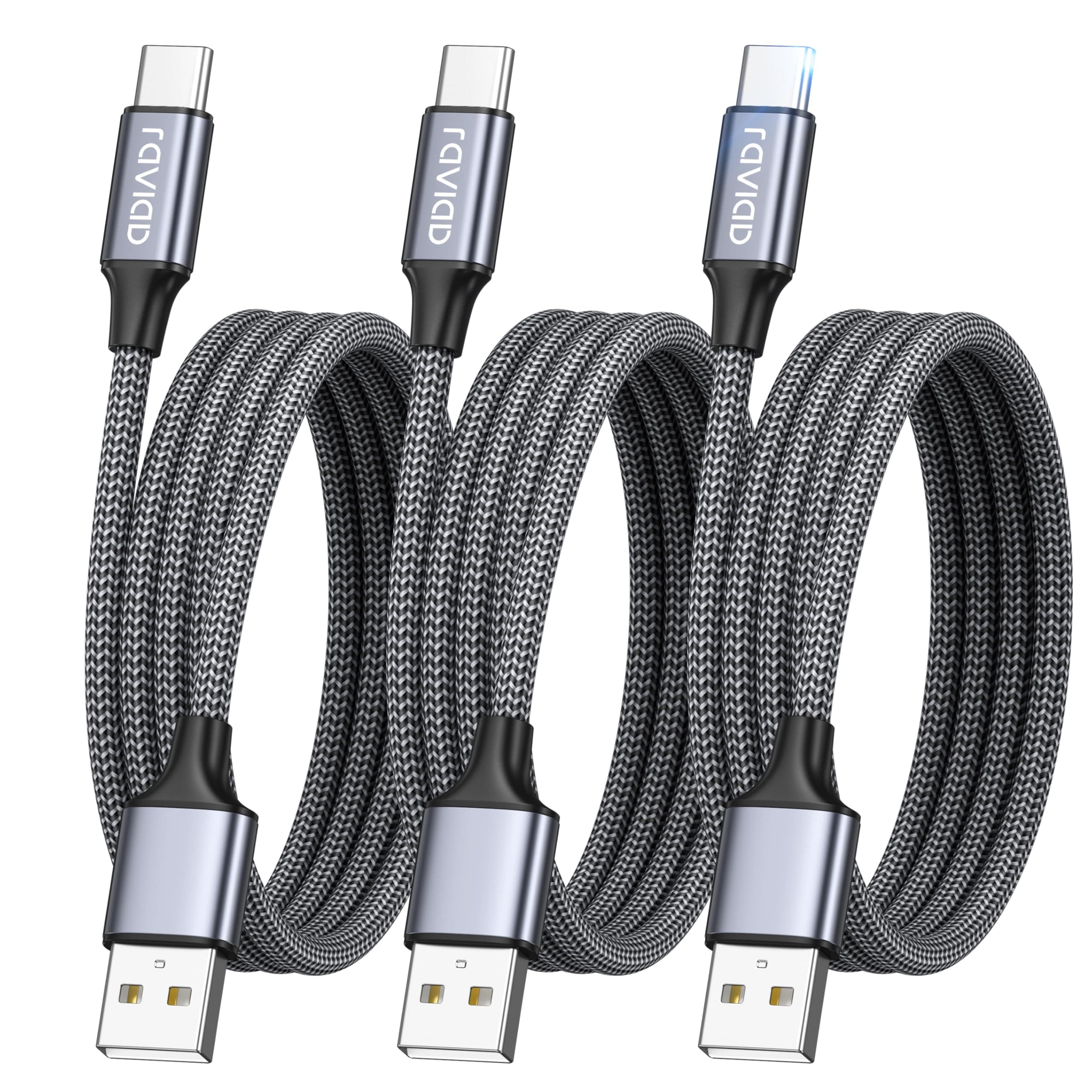 RAVIAD USB C Kabel [3 Stück 3M] 3.1A Ladekabel USB C Schnellladekabel USB C Nylon USB C Ladekabel für iPhone 17 16 15 Pro Max Plus, Pad Pro, Galaxy S25 S24 S23 Ultra, MacBook, Huawei P60 P50, Pixel 9
