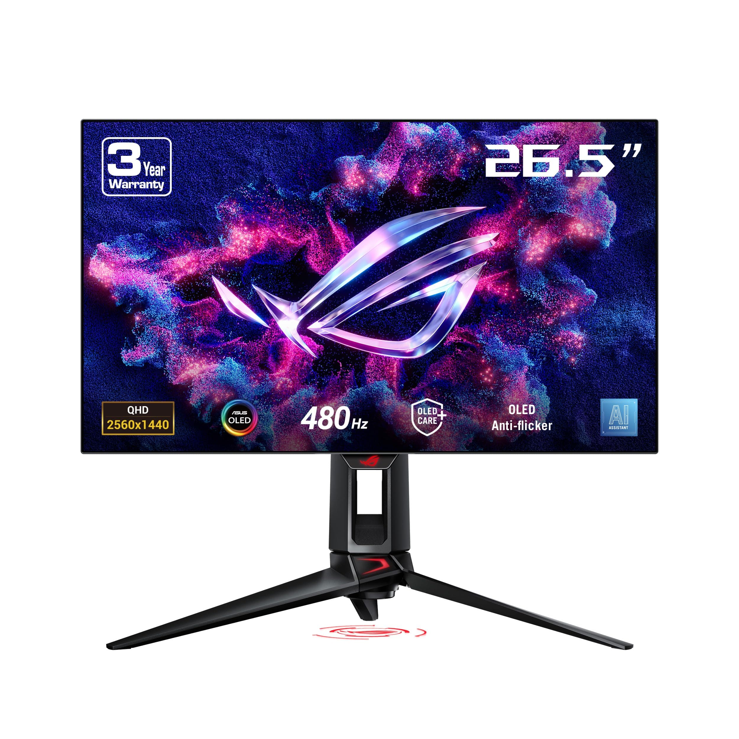 ASUS ROG Swift OLED PG27AQDP, 27 Zoll WQHD Gaming Monitor, 480 Hz, 0.03ms GtG, G-Sync, FreeSync, ROG A.I., GameFast, HDR 400 TB, 10-bit WOLED Panel, 16:9, 2560x1440, DP, HDMI, USB-Hub, ergon