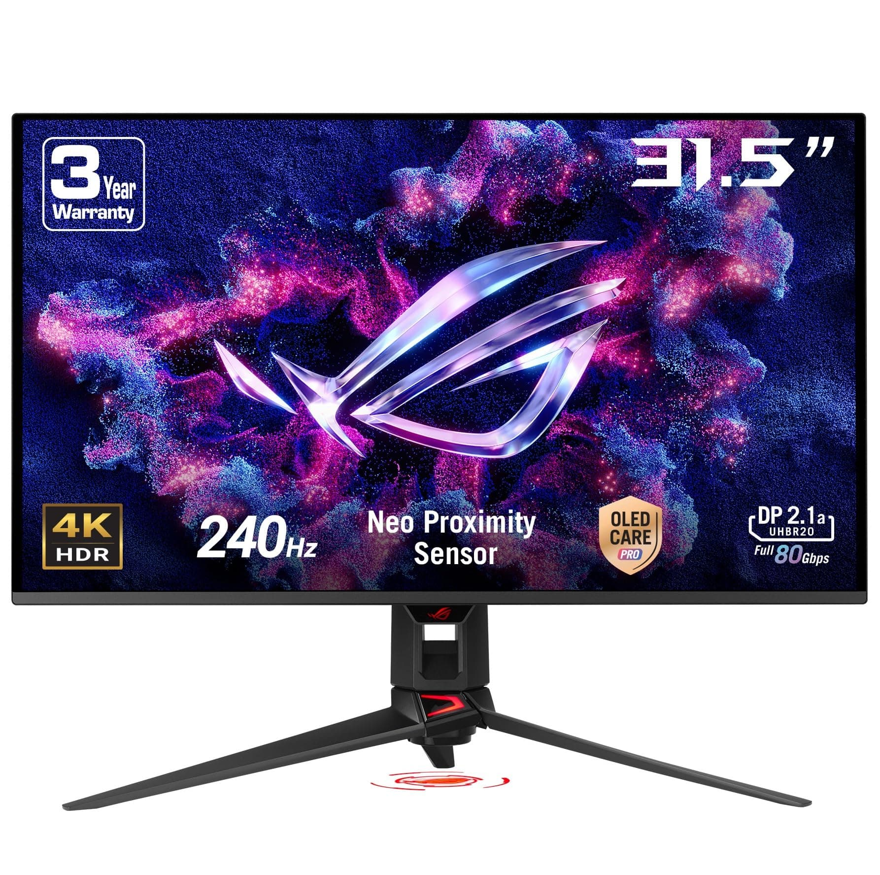 ASUS ROG Swift OLED PG32UCDMR 32 Zoll 4K UHD Gaming Monitor (240 Hz, 0.03ms GtG, G-Sync, FreeSync, AdaptiveSync, 10-bit, DisplayHDR 400, 16:9, 3840x2160, DP 2.1, HDMI 2.1, 90W USB-C, USB-Hub)