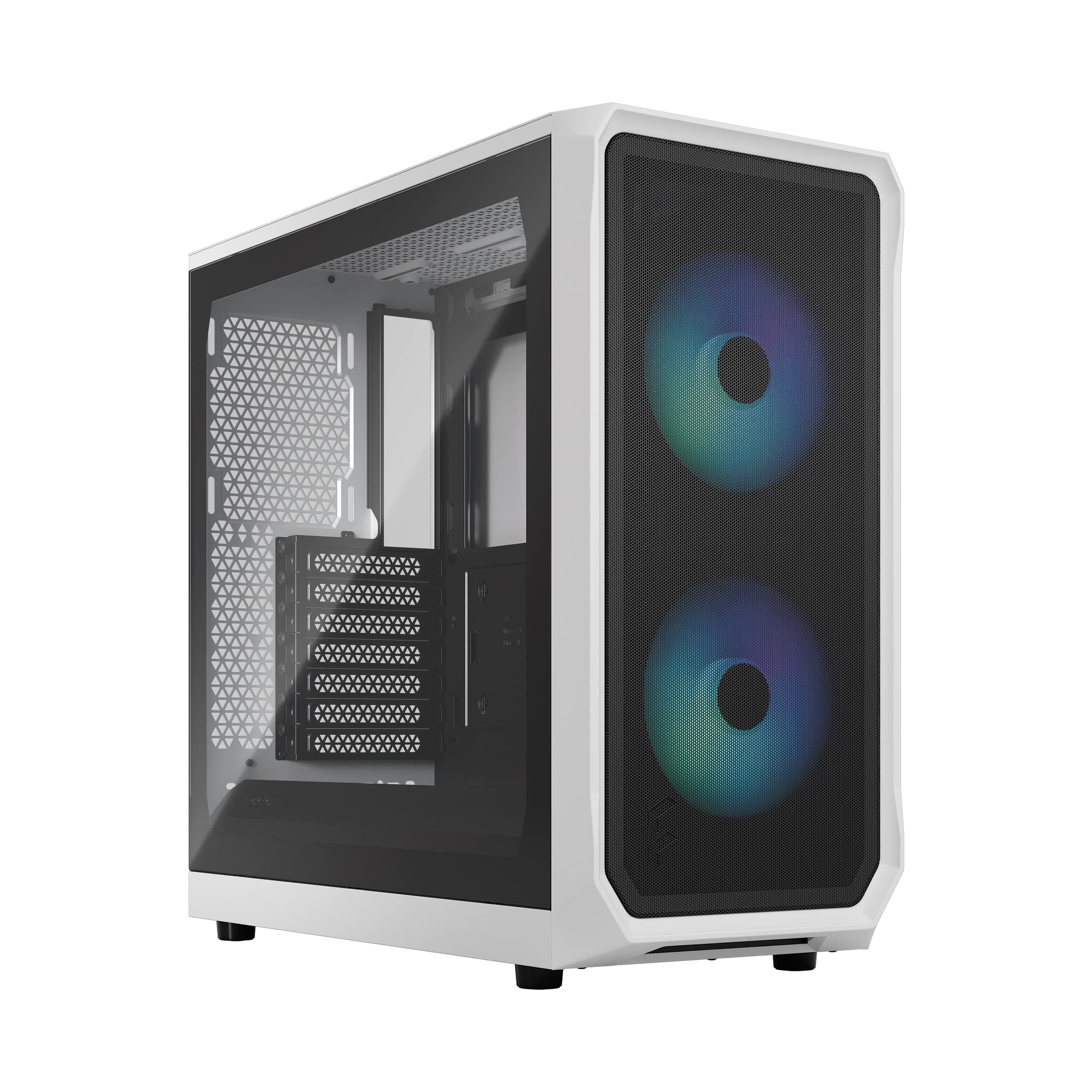 Fractal Design Focus 2 RGB White -Tempered Glass Clear Tint - Mesh Front – Two 140 mm RGB Aspect Fans Included - ATX Gaming Case