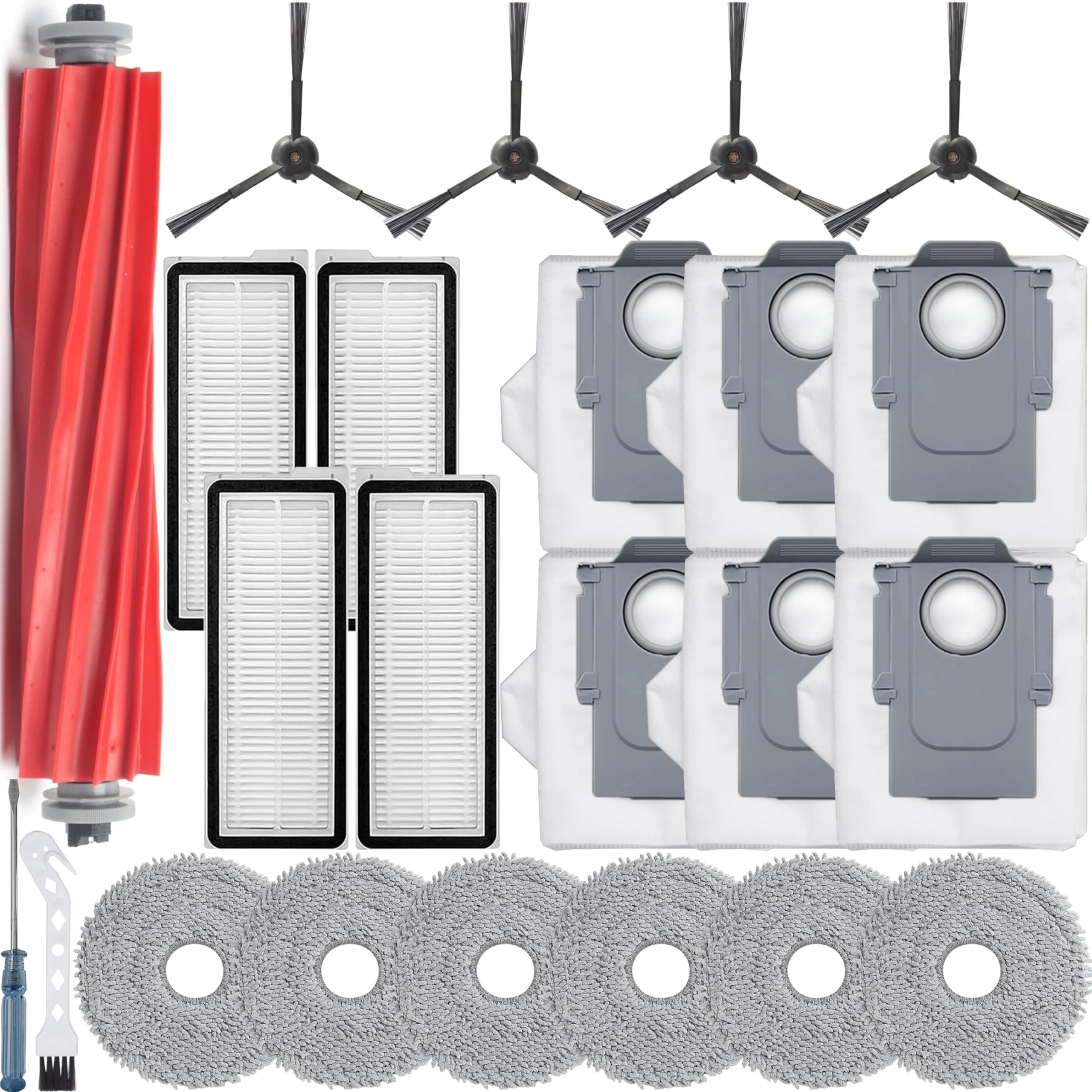 Bluearks 22 Stück Zubehörset für Roborock Qrevo S/Qrevo Pro Roboter Saugroboter,1 Hauptbürsten,4 Hepa Filter,4 Wischpads,4 Seitenbürsten und 6 Staubbeutel,Kompatible für Qrevo Pro/Qrevo S