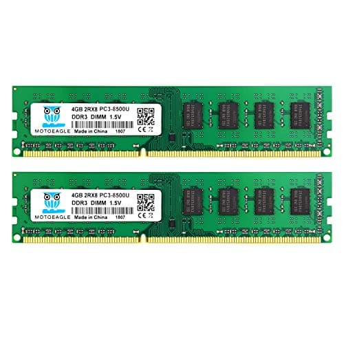 motoeagle PC3 8500 DDR3 1066MHz UDIMM RAM 2x4GB PC3-8500U CL7 1.5V 240-Pin Non-ECC Unbuffered 2RX8 Dual Rank Desktop Arbeitsspeicher
