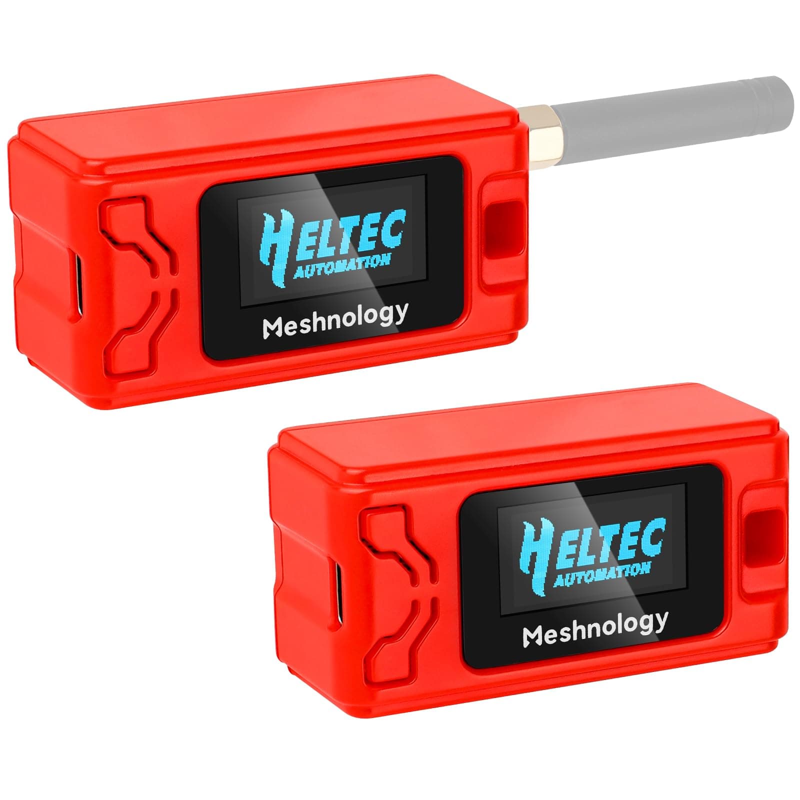 Meshnology 2er-Pack Gehäuse für ESP32 LoRa V3 Modulplatine Geräteantenne OLED-Schutzgehäuse mit Typ C und Kupferrohr-Antennenschnittstelle (N30 Version, rot)