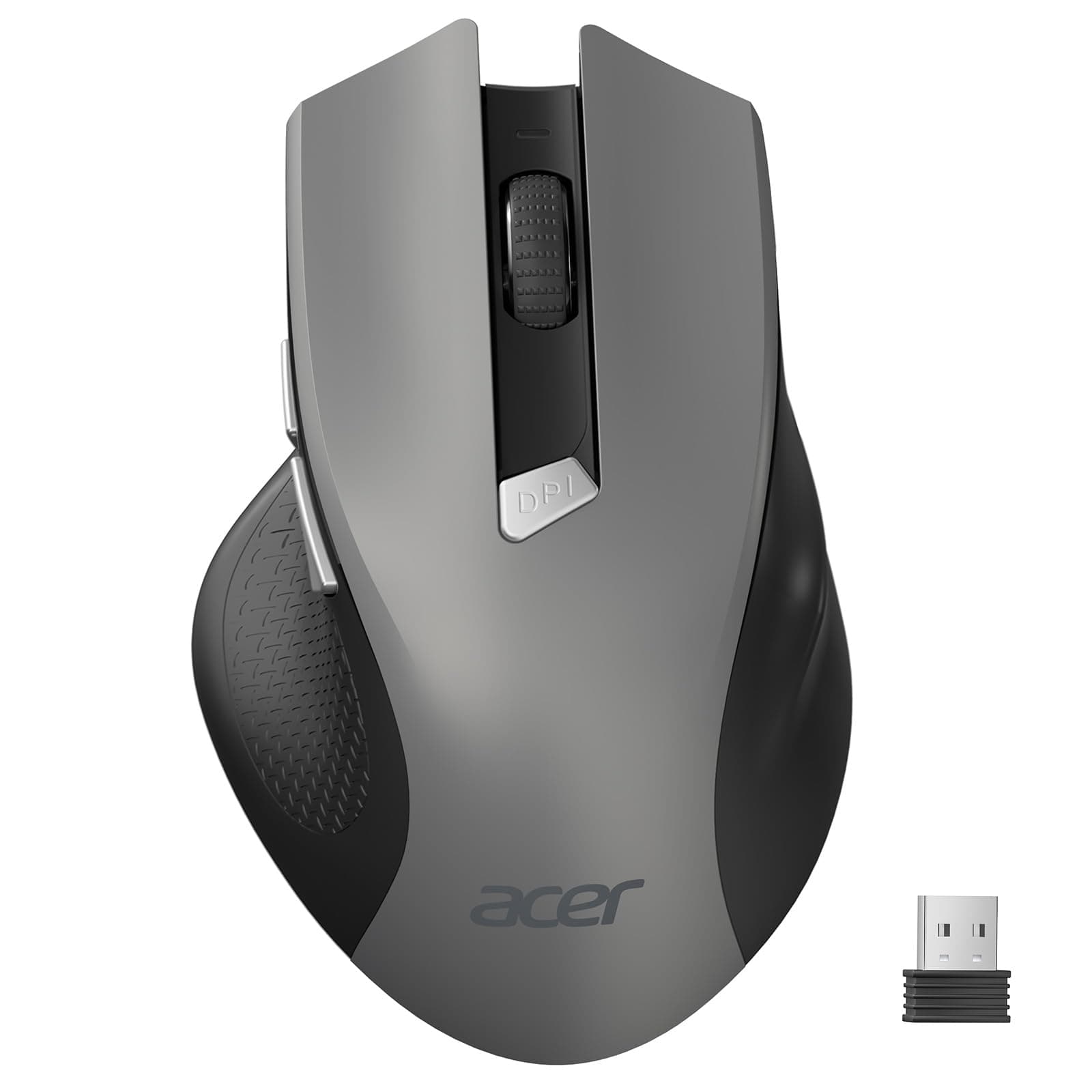 acer Maus Kabellos, 2.4GHz 1600 DPI Funkmaus, 3 Einstellbare DPI Wireless Mouse mit 6 Tasten, Batteriebetriebene Kabellose Maus für Laptop, PC und MacBook, Empfohlen für Rechtshänder-Grau