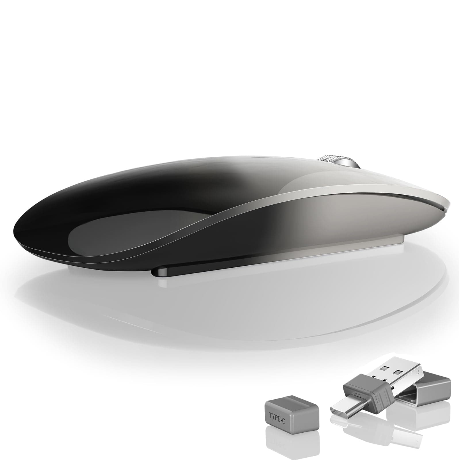 Uiosmuph Bluetooth Maus, Kabellose Maus mit USB-Nano-Empfänger, Tri-Mode (Dual Bluetooth 5.1 + 2.4GHz) Leise Funkmaus Wiederaufladbare für Laptop, PC, iPad, Mac, Grau und Schwarz