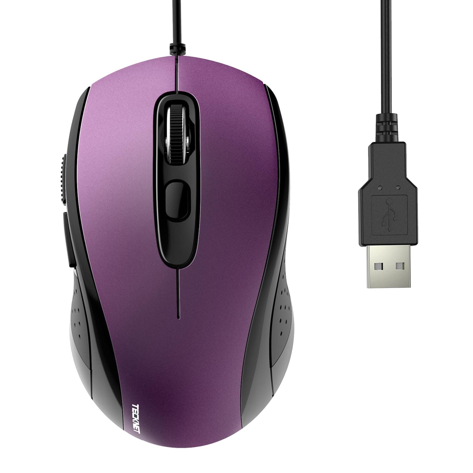 TECKNET Maus mit Kabel, 6400DPI Optical Business Mouse Ergonomische Kabelgebundene Maus mit 6 Tasten, 4 Verstellbare DPI Level, USB-Plug & Play, für Laptop/PC/Mac - Lila