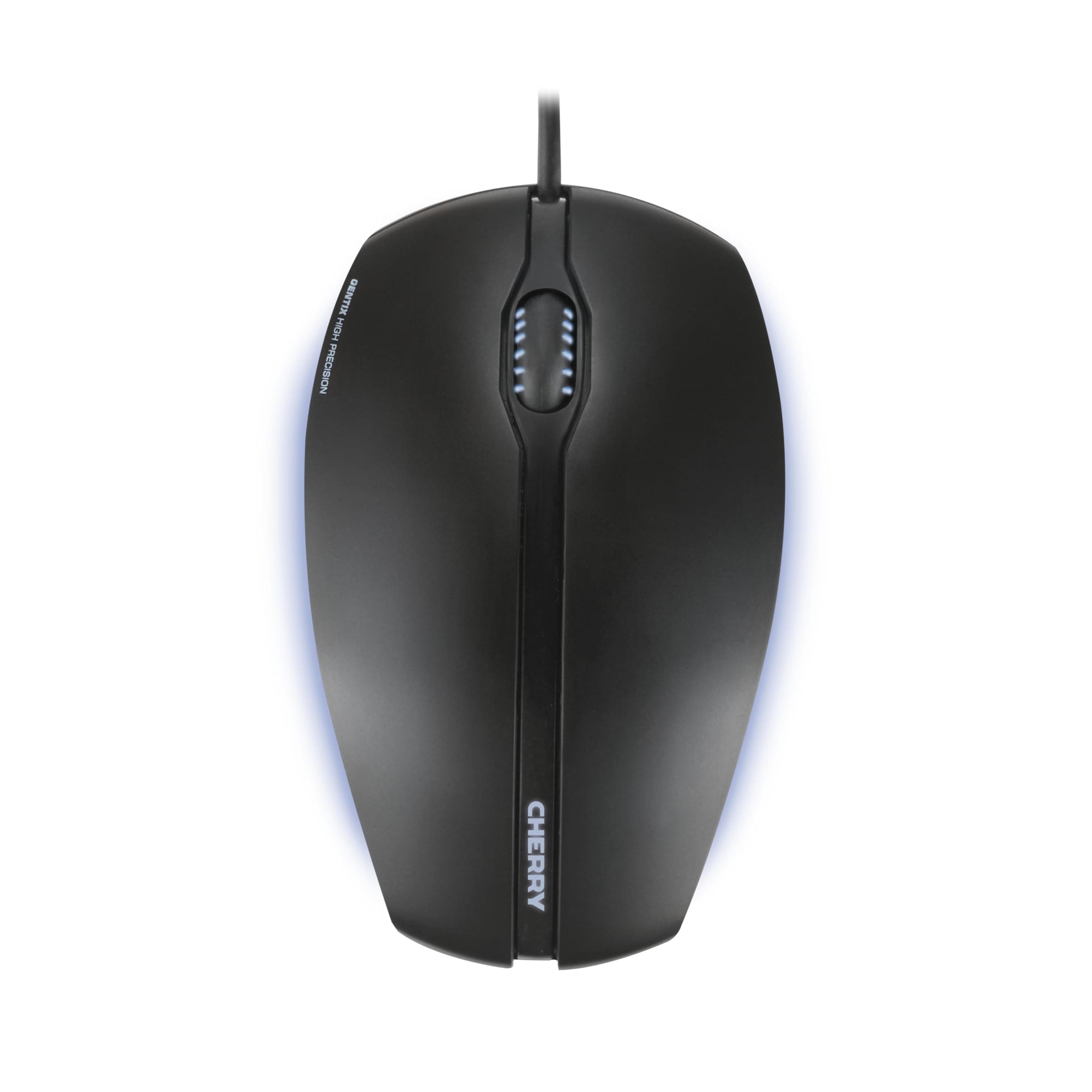 CHERRY GENTIX Corded Optical Illuminated Mouse, kabelgebundene Maus mit 3 Tasten und optischem 1000 DPI Sensor, geeignet für Rechts- und Linkshänder, Blaue Beleuchtung, Schwarz