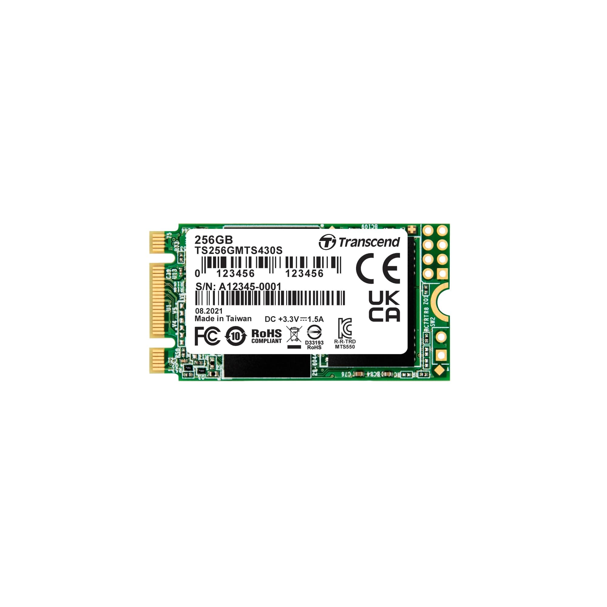Transcend 256GB MTS430S M.2 2242 SATA III 6Gb/s interne SSD 3D TLC NAND mit DRAM Cache - TS256GMTS430S