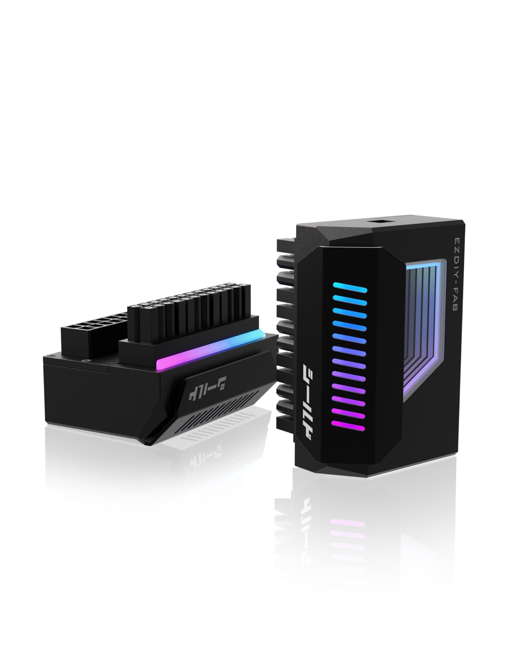 EZDIY-FAB Shield 24-Pin Winkel Adapter mit Infinity Mirror ARGB Licht,ATX 24 Pin Stromanschluss,5V 3pin ARGB Sync-180 Grad-Schwarz-1 Pack