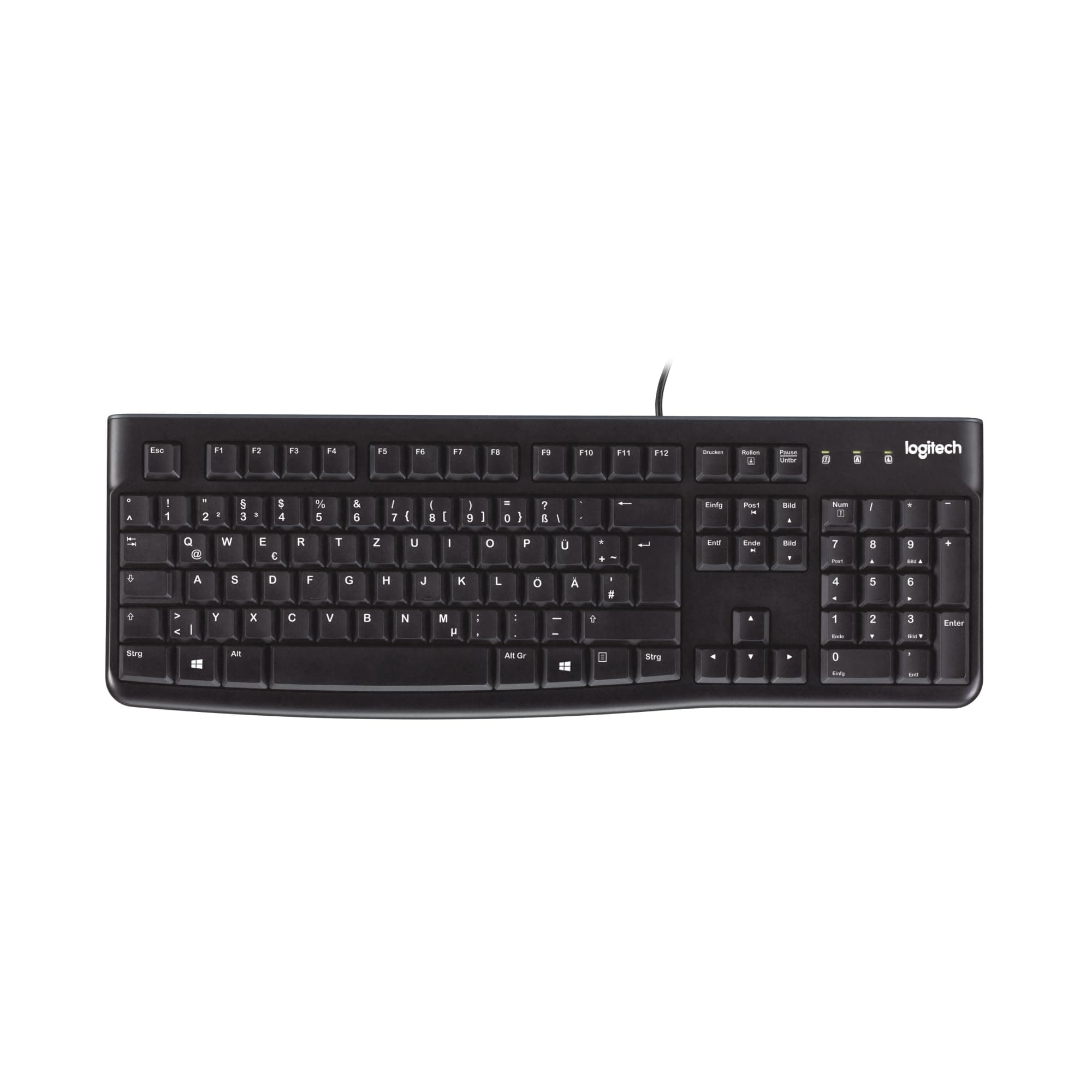 Logitech K120 Kabelgebundene Tastatur für Windows, USB Plug & Play, Volle Größe, Spritzwassergeschützt, Gekrümmte Leertaste, Kompatibel mit PC, Laptop, Deutsches QWERTZ-Layout - Schwarz