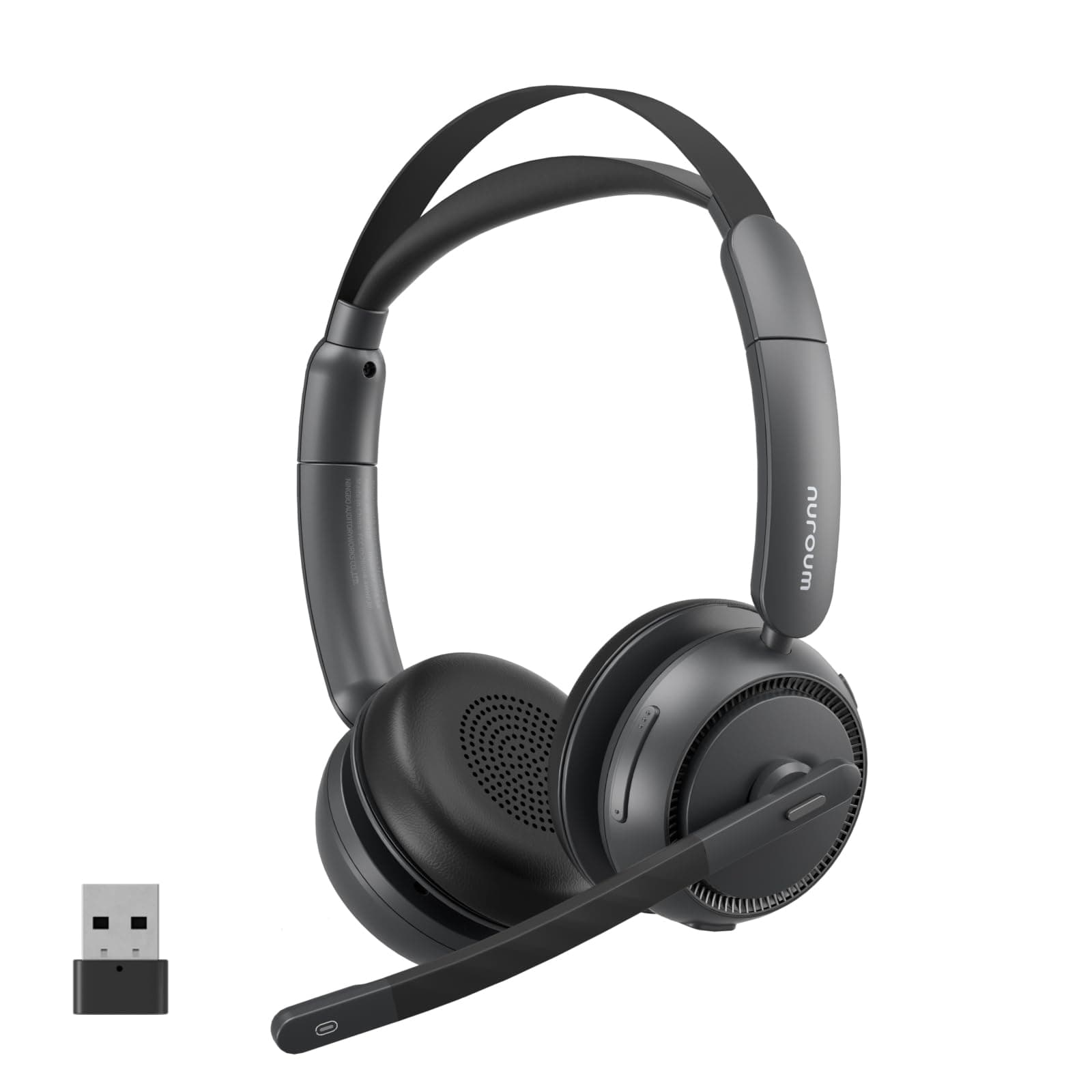 Nuroum HP31DU(2nd Gen) Bluetooth Headset mit Mikrofon Wireless, Geräuschunterdrückende Mikrofone für Anrufe mit Mute/USB Dongle Dual-Verbindung, 45H Laufzeit, Kabelloses Headset für PC/Mac/Laptop