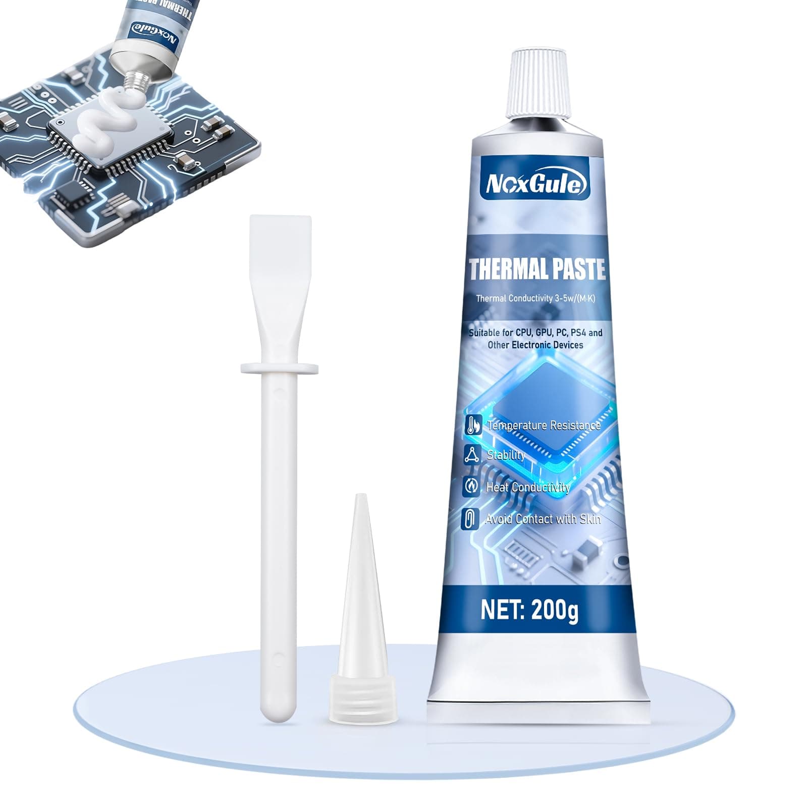 NoxGule CPU Wärmeleitpaste, Kühlpaste CPU, Thermal Paste, Wärmeleitkleber, Geeignet zur CPU Paste, Wärmeleitpaste Kühlschrank, GPU, Speicher, Hohe Temperaturbeständigkeit -200g (Weiß)