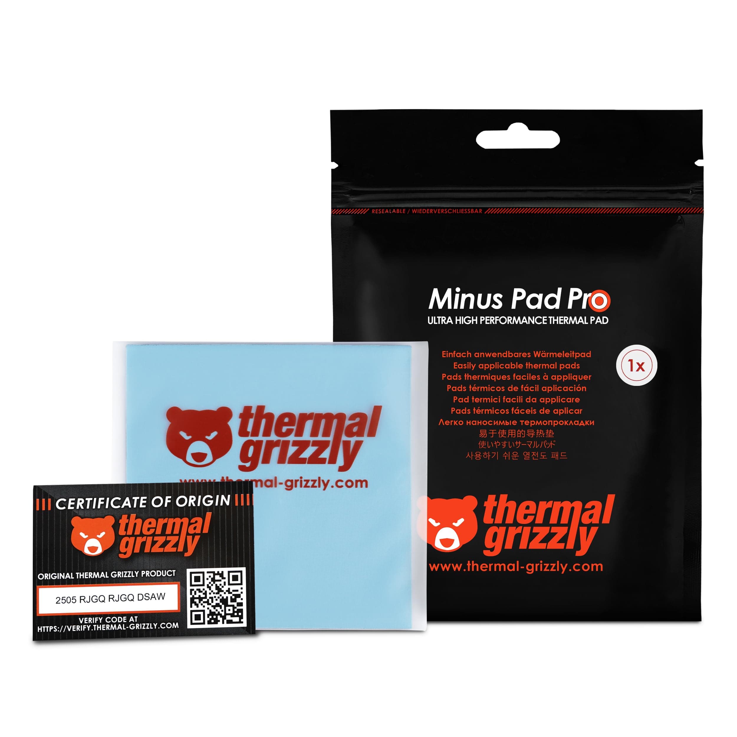 Thermal Grizzly Minus Pad Pro – Thermal Interface Pad, 100 x 100 x 1,0 mm, elektrisch nicht leitend, hohe Wärmeleitfähigkeit und Komprimierbarkeit für SSDs, GPUs und Elektronik