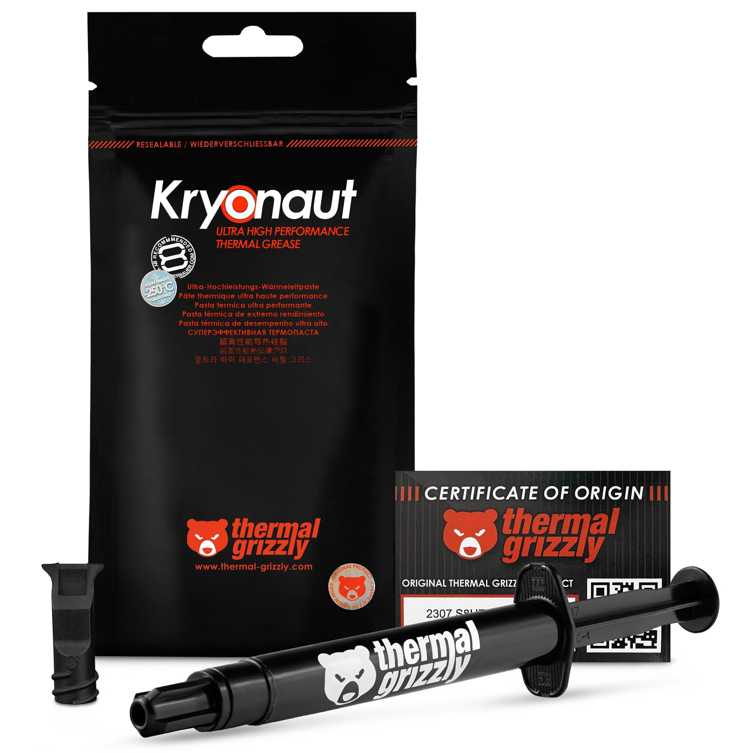 Thermal Grizzly - Kryonaut - 5.55 Gramm/1.5 ml - Extrem Hochleistungsfähige Wärmeleitpaste - Für Anspruchsvolle Anwendungen und Overclocking von CPU/GPU/PS4/PS5/Xbox