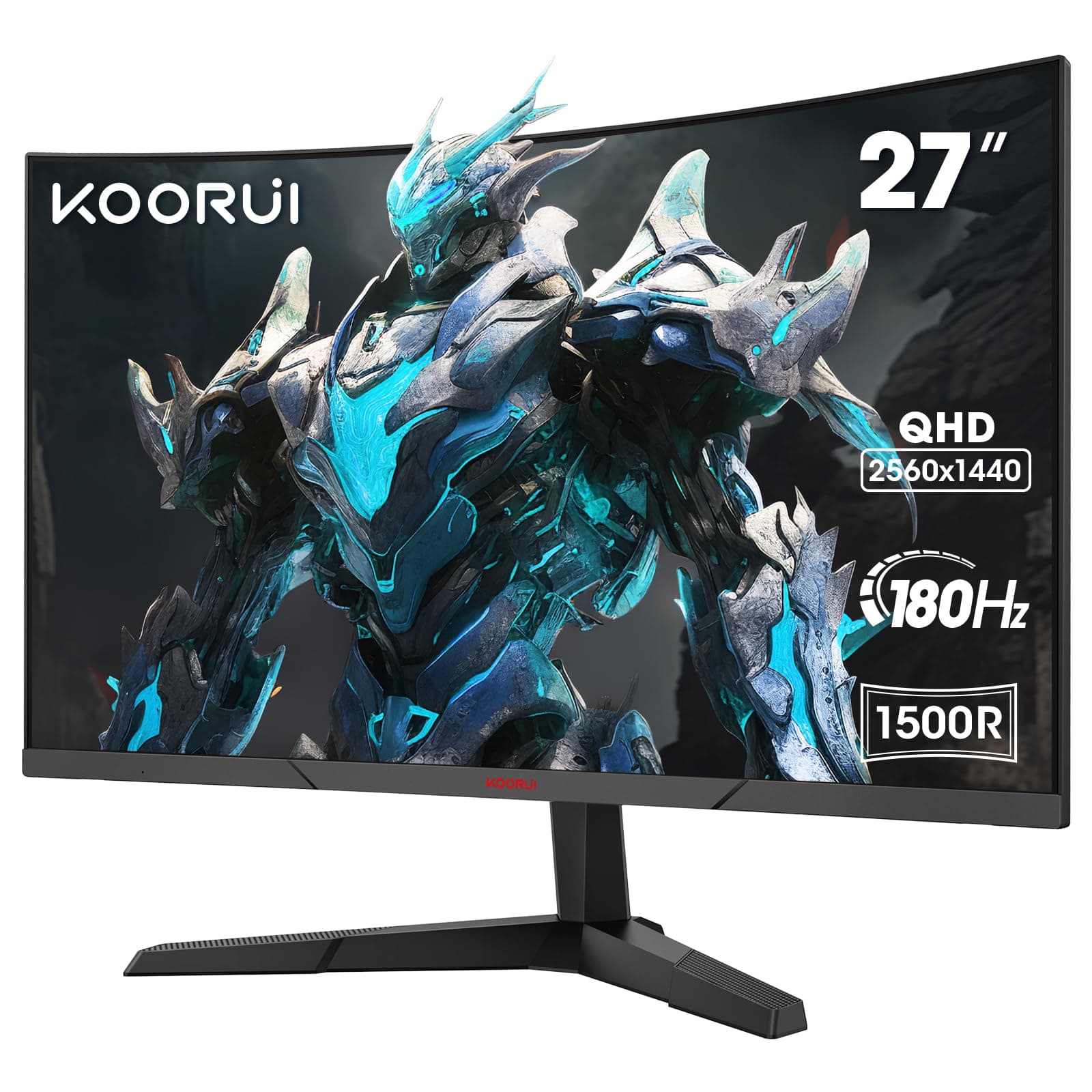 KOORUI Gaming Monitor 27 Zoll, 1500R Fläche Bildschirm 2560X1440 (QHD), 180HZ 1ms Mornitor, DCI-P3 85%, Ultradünne Blende, Einstellbare Neigung, Unterstützt HDMI/DP