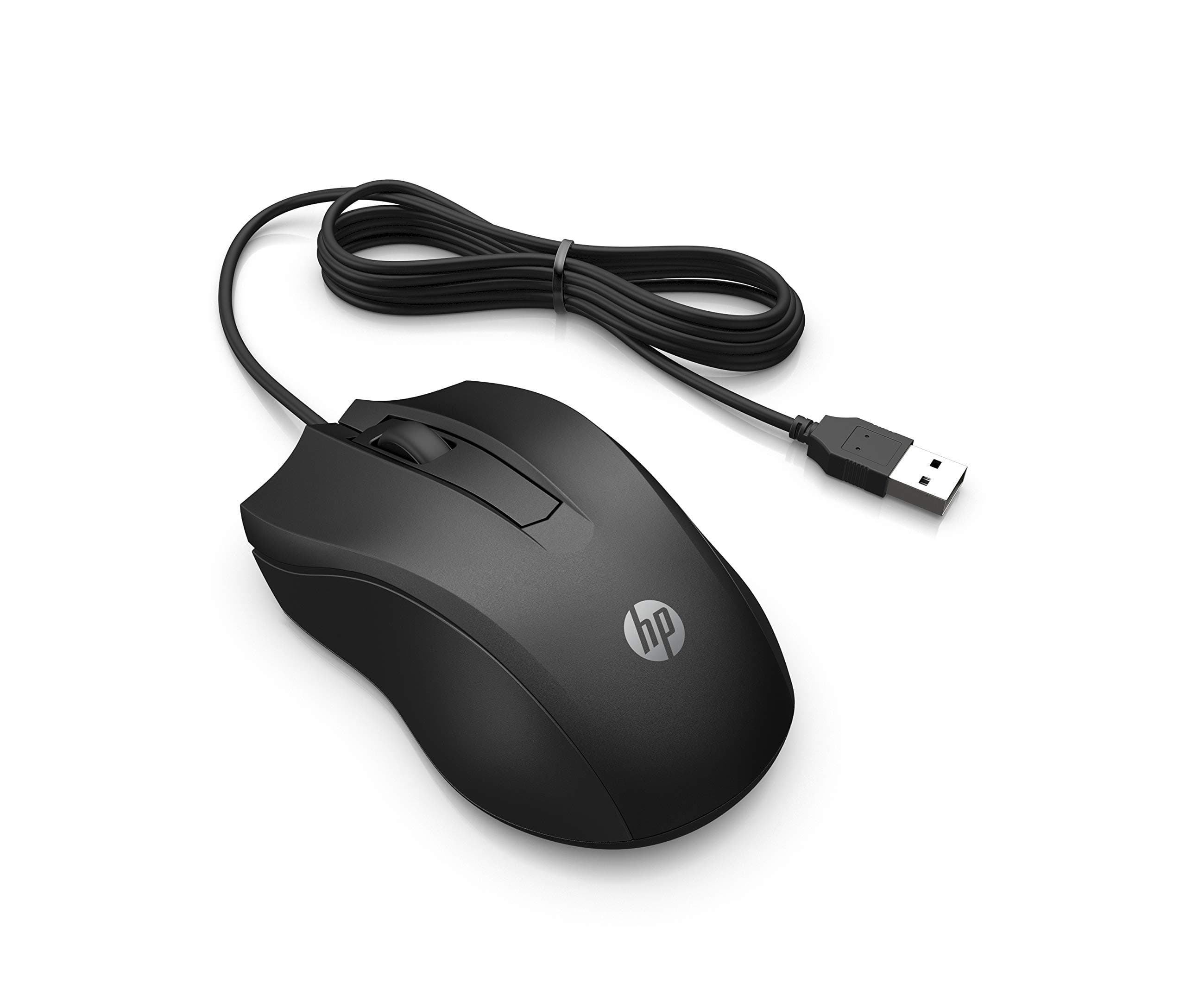 HP Maus 100 kabelgebunden – Optische USB-Maus mit 1600 DPI, 3 Tasten, beidhändiges ergonomisches Design, Plug & Play, für PC, Laptop, Windows, macOS – Schwarz