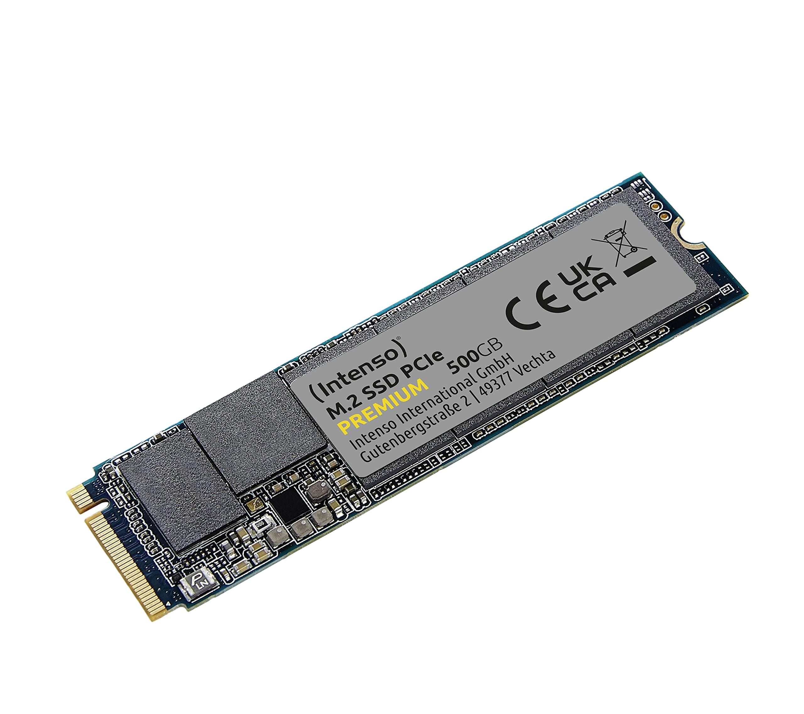 Intenso 500GB M.2 SSD PCIe Premium, bis zu 2100 MB/s, Festkörper-Laufwerk (PCI Express Gen.3x4 NVMe 1.3, Solid State Drive)
