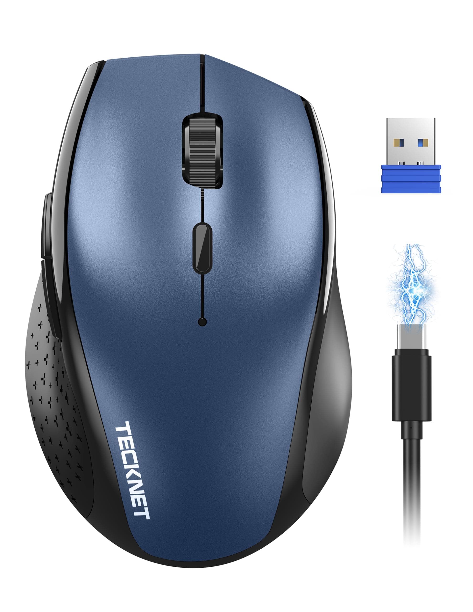 TECKNET PRO Kabellose Maus Wiederaufladbar,Silent Funkmaus 6400 DPI, 2,4 GHz Computermaus, Ergonomische Griffe, 6 Tasten, Tragbar Maus für PC, Laptop,Chromebook, Mac- Blau