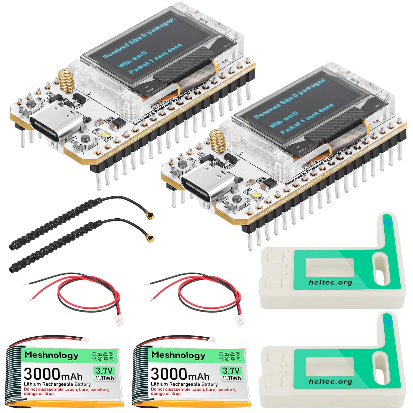 2 Pack ESP32 LORA V3 Modulplatine mit 3000mAh Akku Set - mit 915MHz Antenne und SX1262 LORA V3 CASE Geräten für Meshtastic AR Duino Lorawan IoT